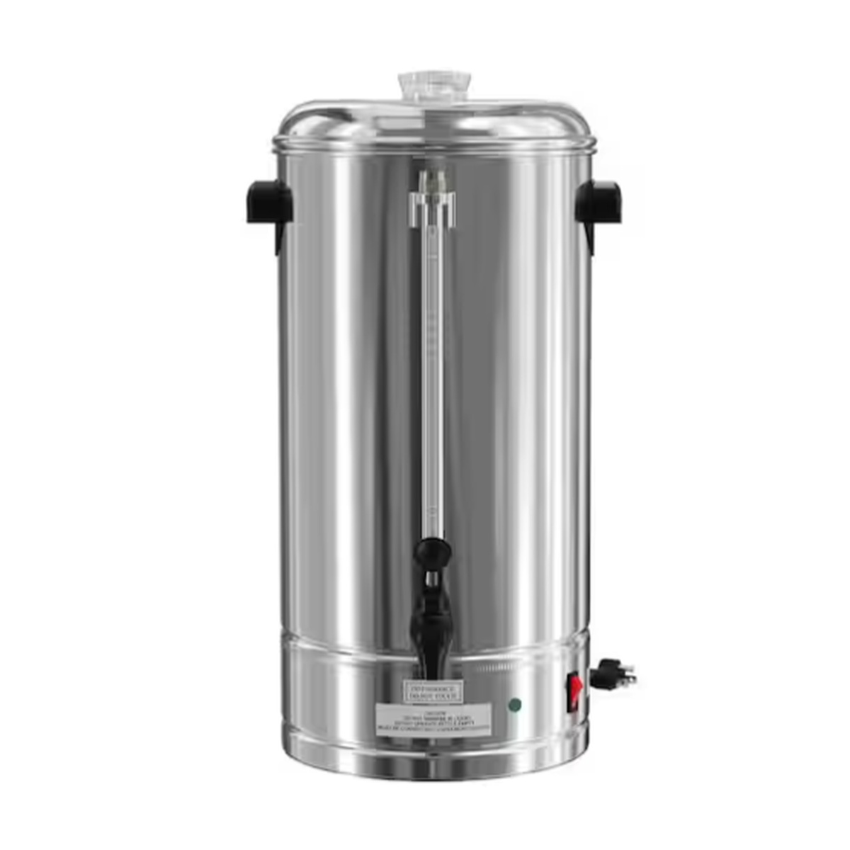Enhanced Slicers CP-10A stainless steel coffee urn with spigot and clear lid