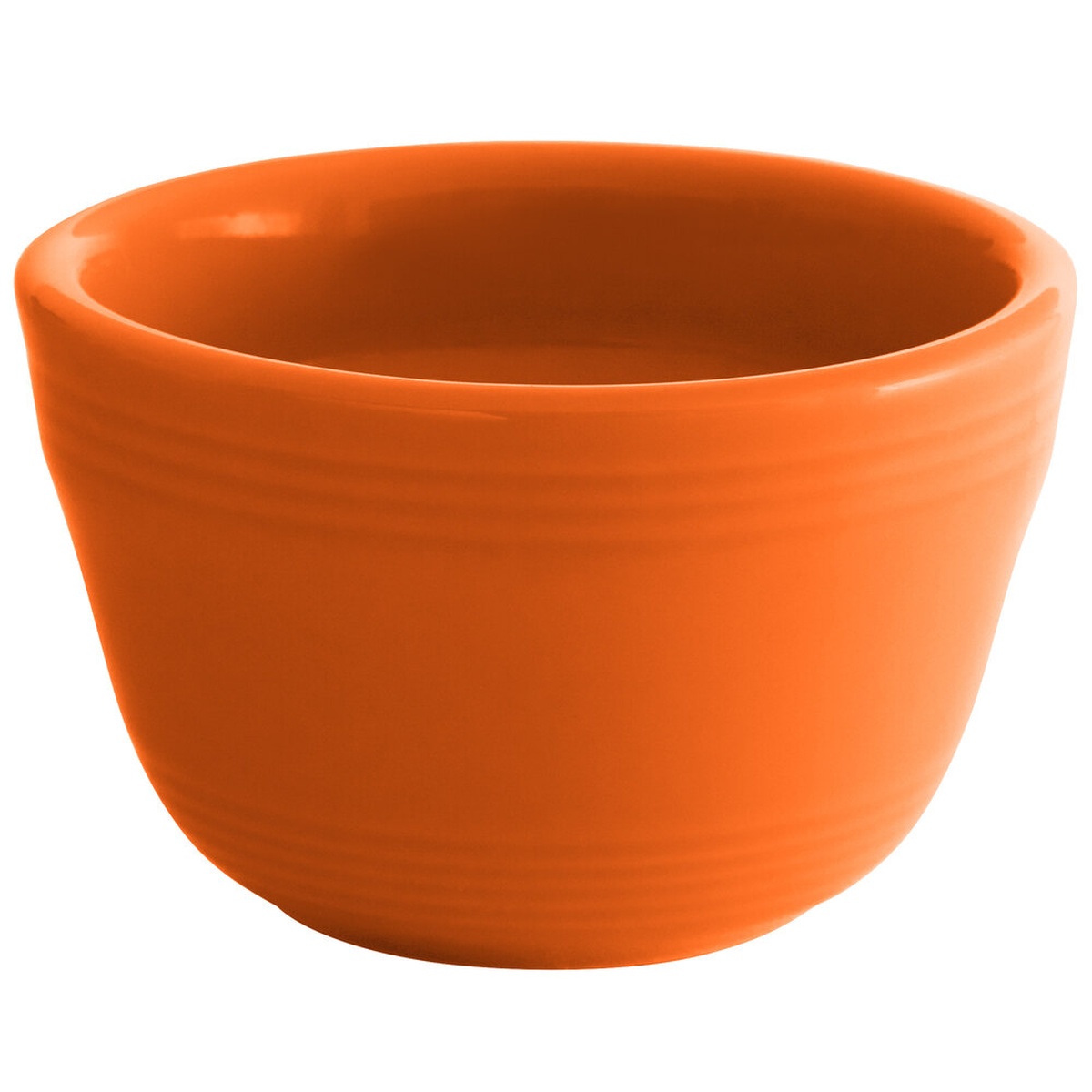 Tuxton CPB-0752 Concentrix 7.5 oz. papaya orange china bouillon cup with concentric ridges on white background