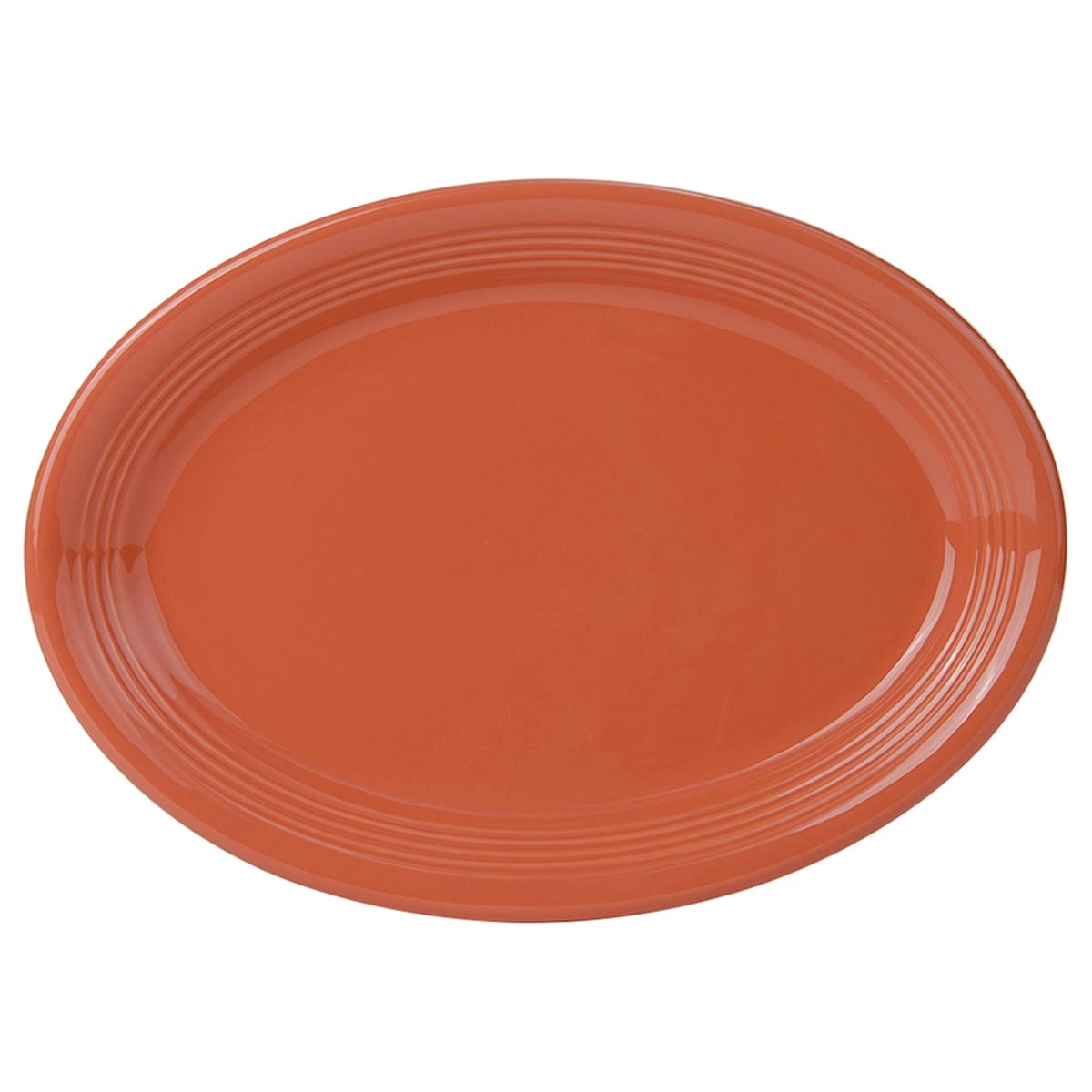 Tuxton CPH-1352 Concentrix 13-1/2 inch by 9-3/4 inch papaya orange oval ceramic coupe platter