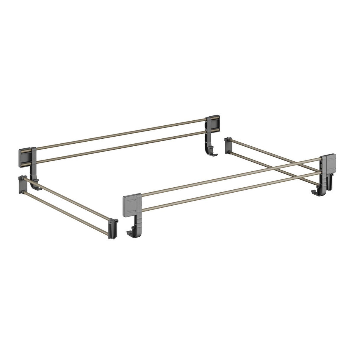 Cambro CPR2436151 full shelf rail kit assembled, showing four double-rod rails and corner brackets on white background