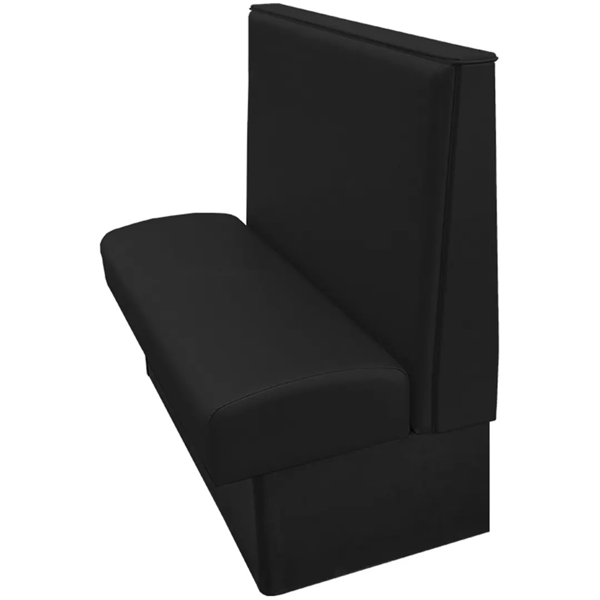 Oak Street CR-4842S Cornell single plain back restaurant booth in black upholstered vinyl, angled view showing seat and back