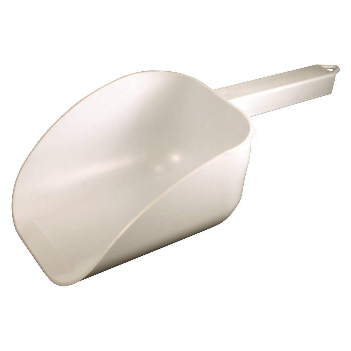 Winco CR-838W white polystyrene 32 oz flat-bottom ice scoop with hook handle