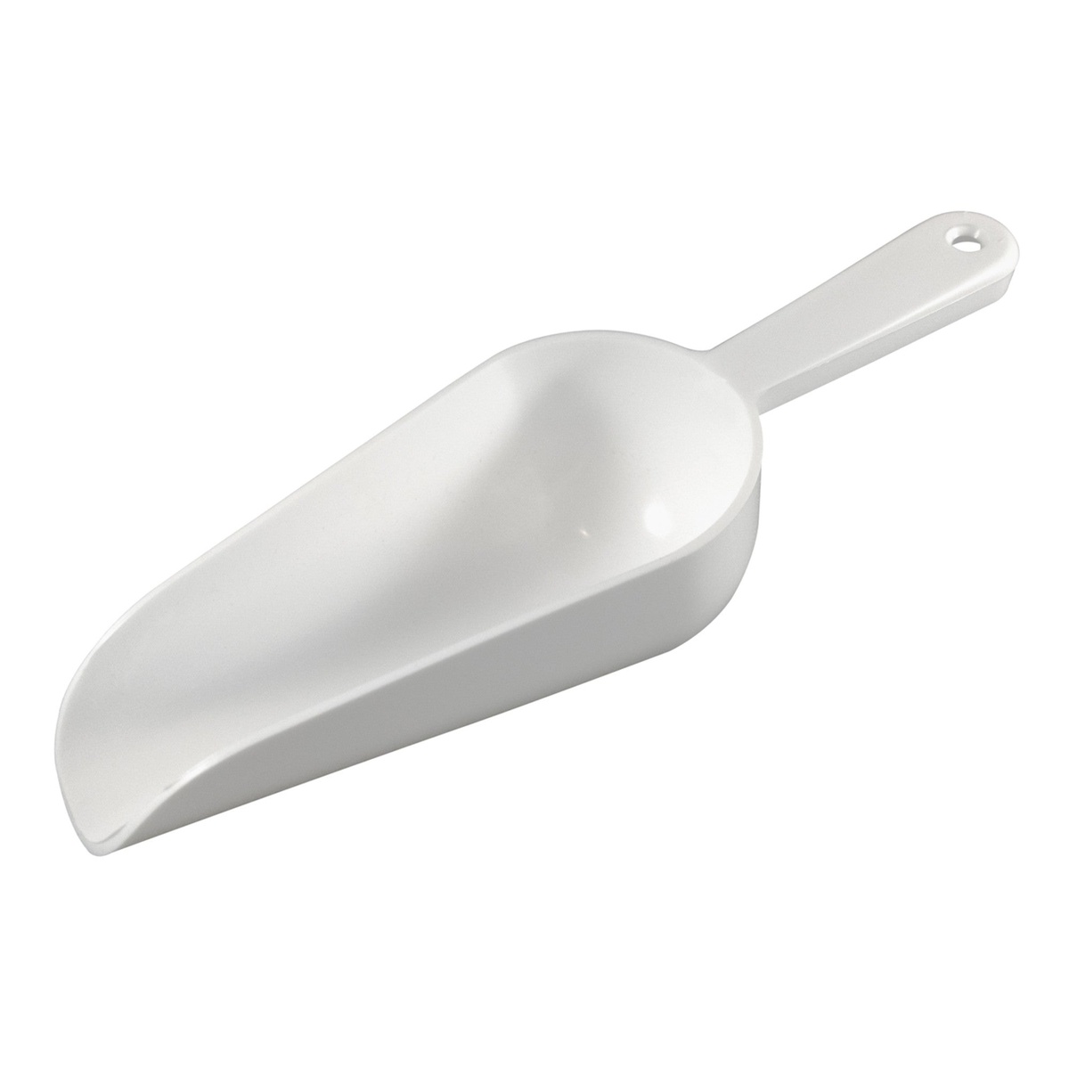 Bar Maid CR-846W white polyethylene 6 oz round bowl ice scoop with hole handle