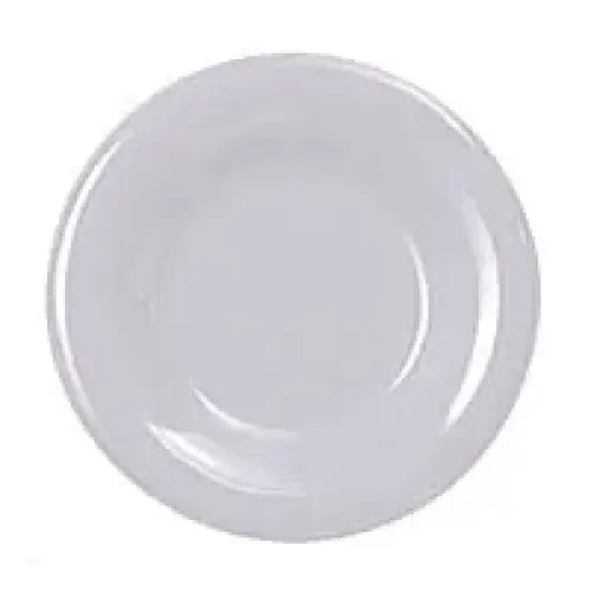 Thunder Group CR010W white round melamine plate angled view showing smooth surface and rim