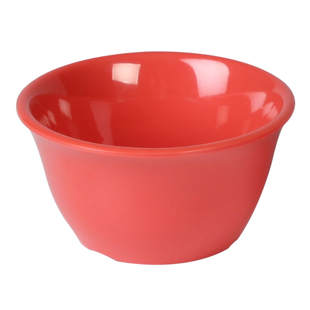 Thunder Group CR303RD 7 oz orange melamine bouillon cup, angled side view showing round wide-mouth profile