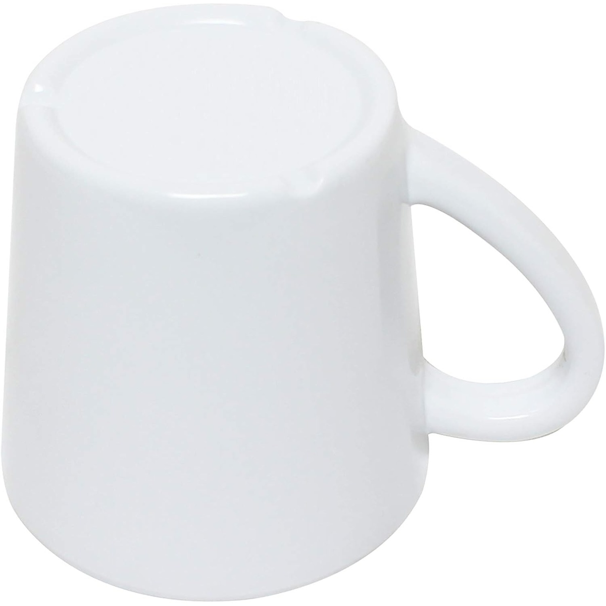 Thunder Group CR9018W white melamine mug, overhead angle showing rim, handle attachment, and tapered body