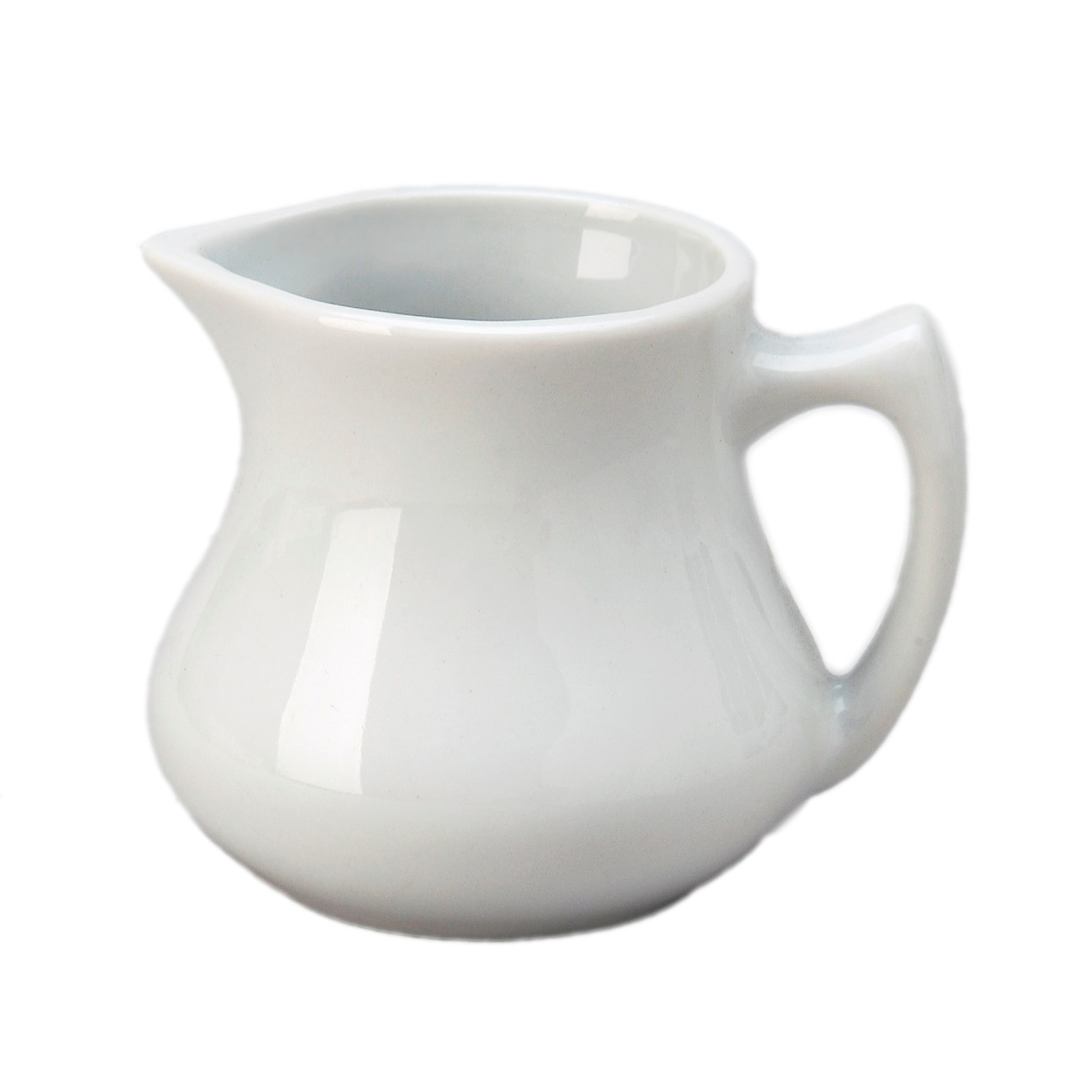 Vertex China CRE-4-P 4 oz. bright white porcelain creamer with handle and rolled edge on white background