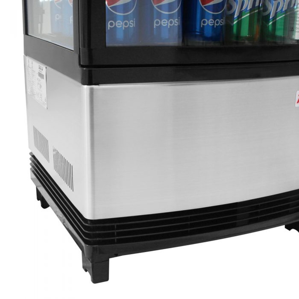 Close-up of stainless steel lower exterior panel and base venting on Turbo Air CRT-77-1R-N