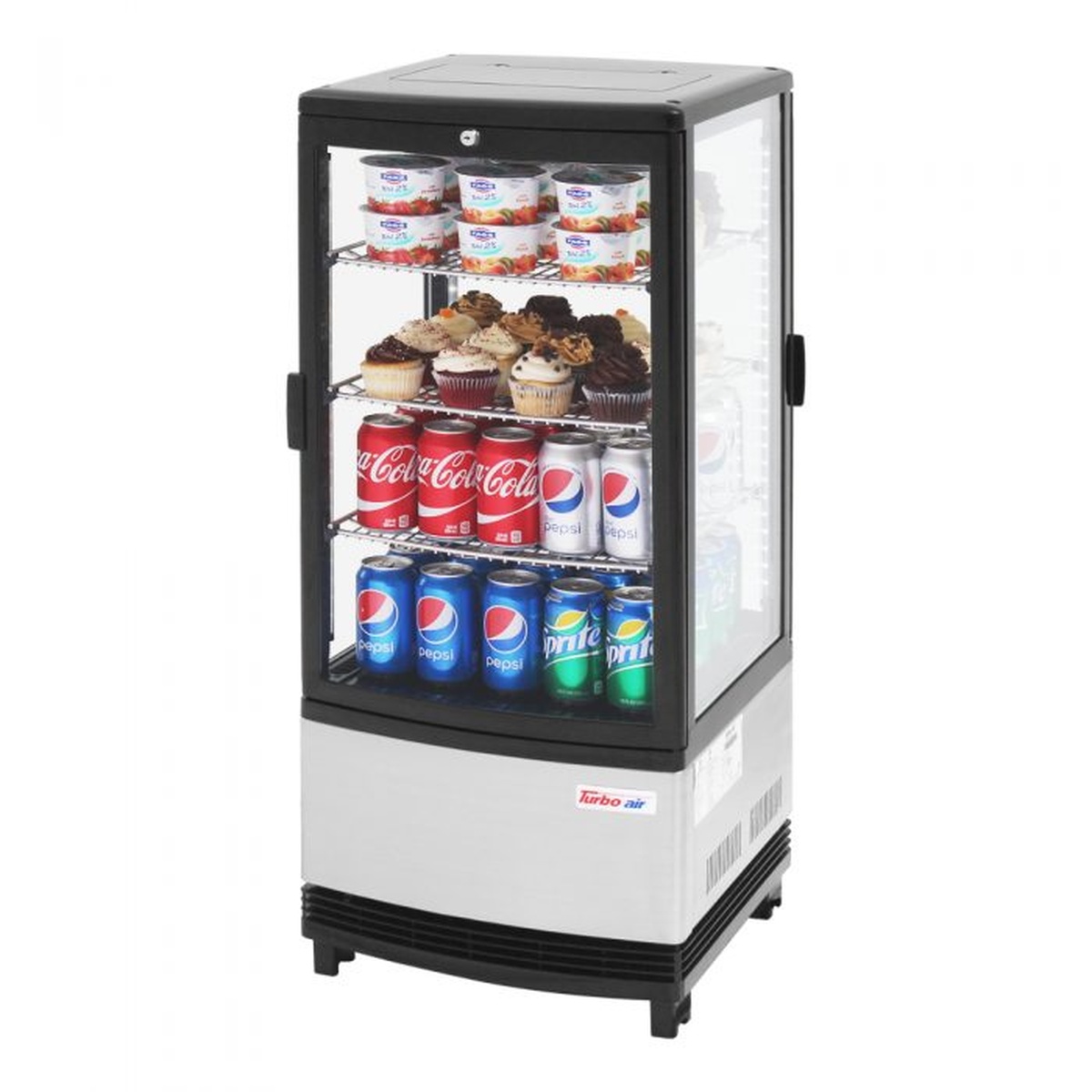 Turbo Air CRT-77-2R-N countertop glass merchandiser refrigerator with stocked interior