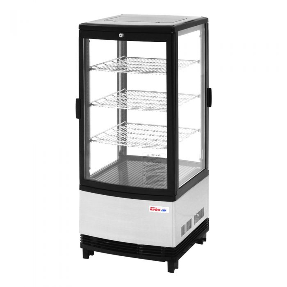Turbo Air CRT-77-2R-N countertop display refrigerator showing three stainless steel shelves