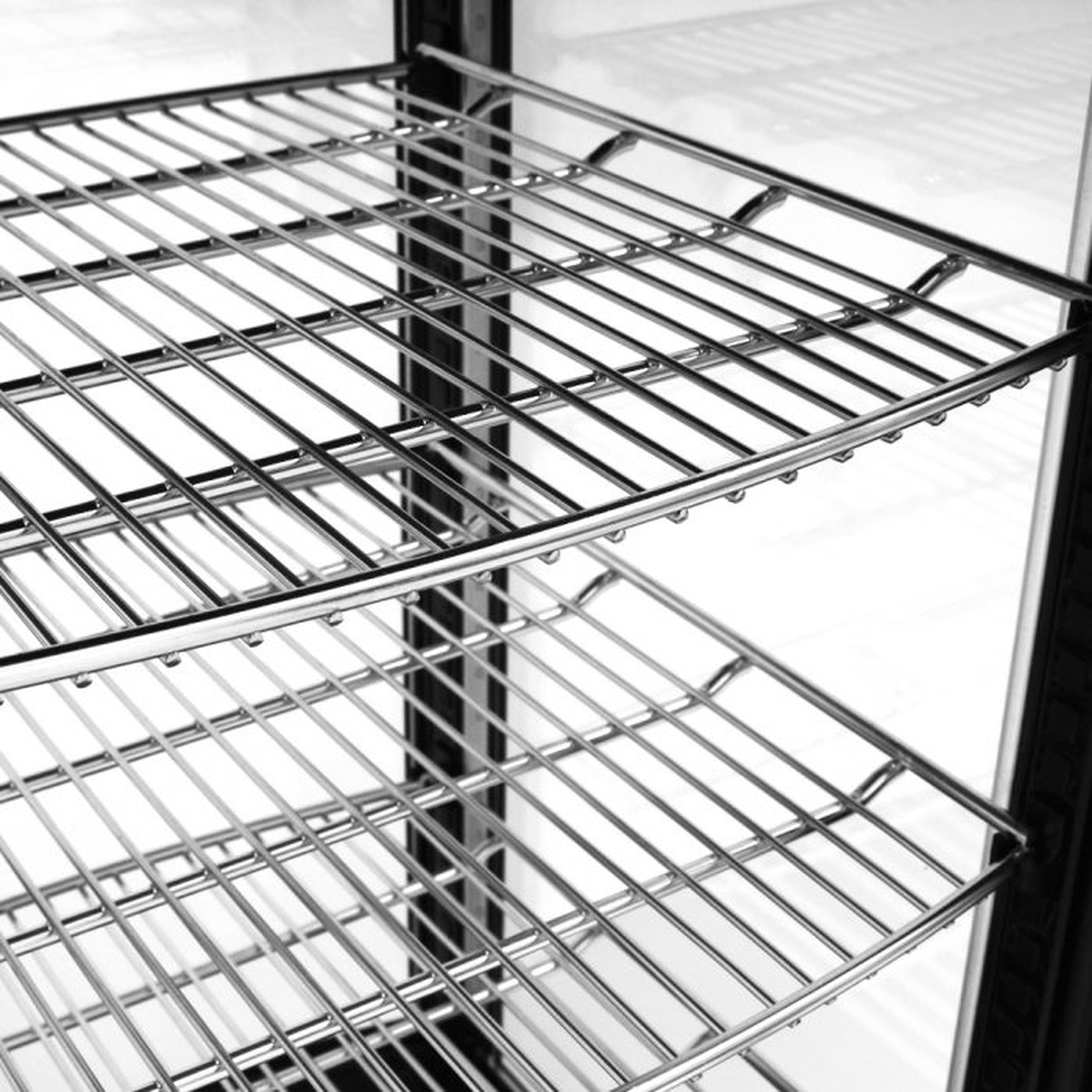 Close up of stainless steel shelf inside Turbo Air CRT-77-2R-N