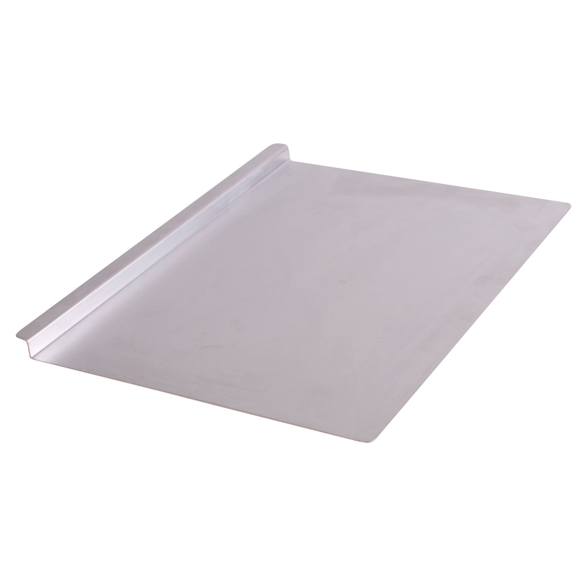 Winco CS-2014 20x14 inch hard anodized aluminum cookie sheet with raised edge lip, angled view on white background