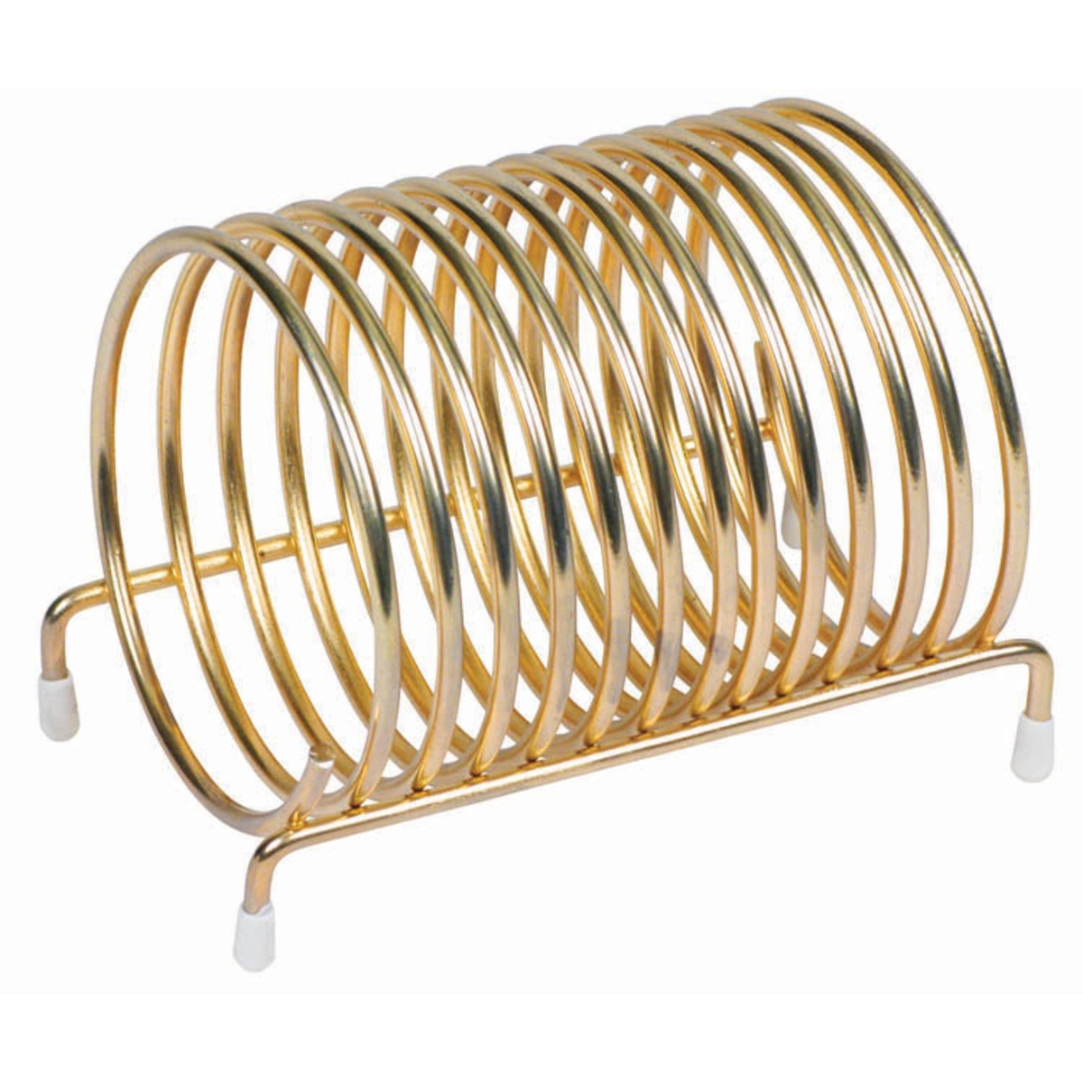 Winco CS-3 brass-plated wire check caddy with spiral coil design and rubber feet on white background