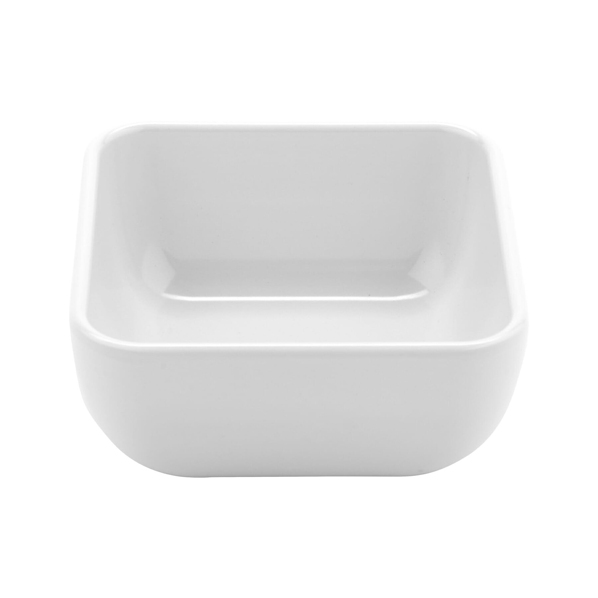 GET CS-4722-W white square melamine bowl with rounded corners, angled perspective view