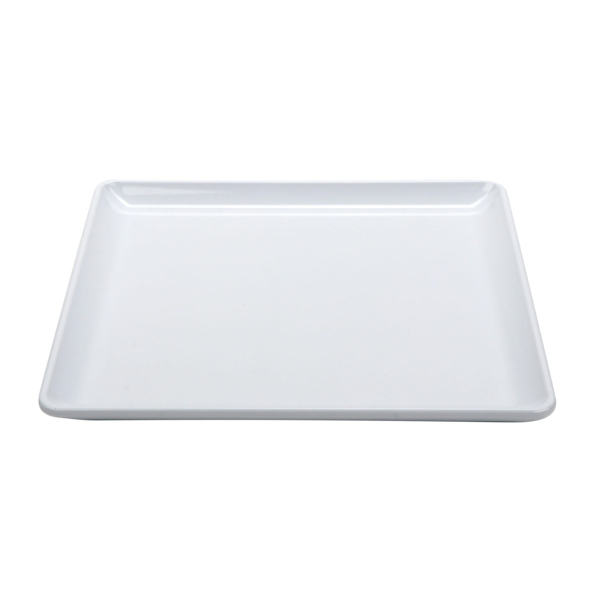 GET CS-950-W white square coupe melamine plate, angled three-quarter view