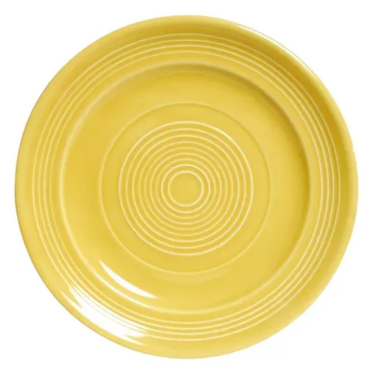 Tuxton China CSA-104 10-1/2-inch round wide rim plate in Saffron yellow with Concentrix concentric ring pattern