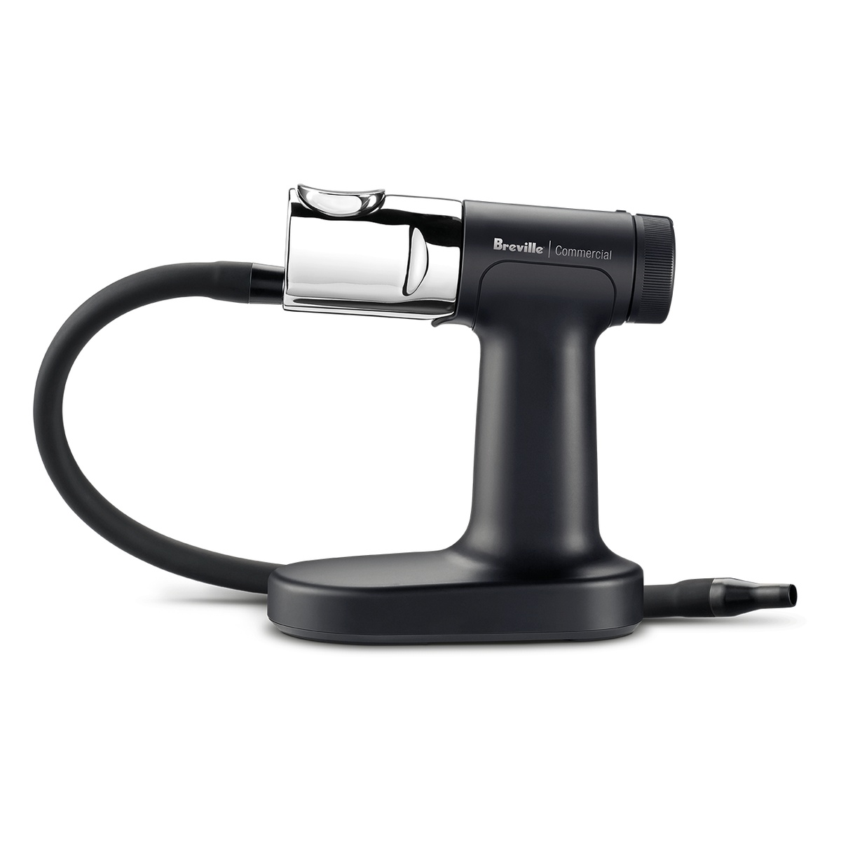 Breville Commercial CSM700 Smoking Gun Pro handheld smoke infuser with polished stainless steel burn chamber and silicone hose on integrated stand