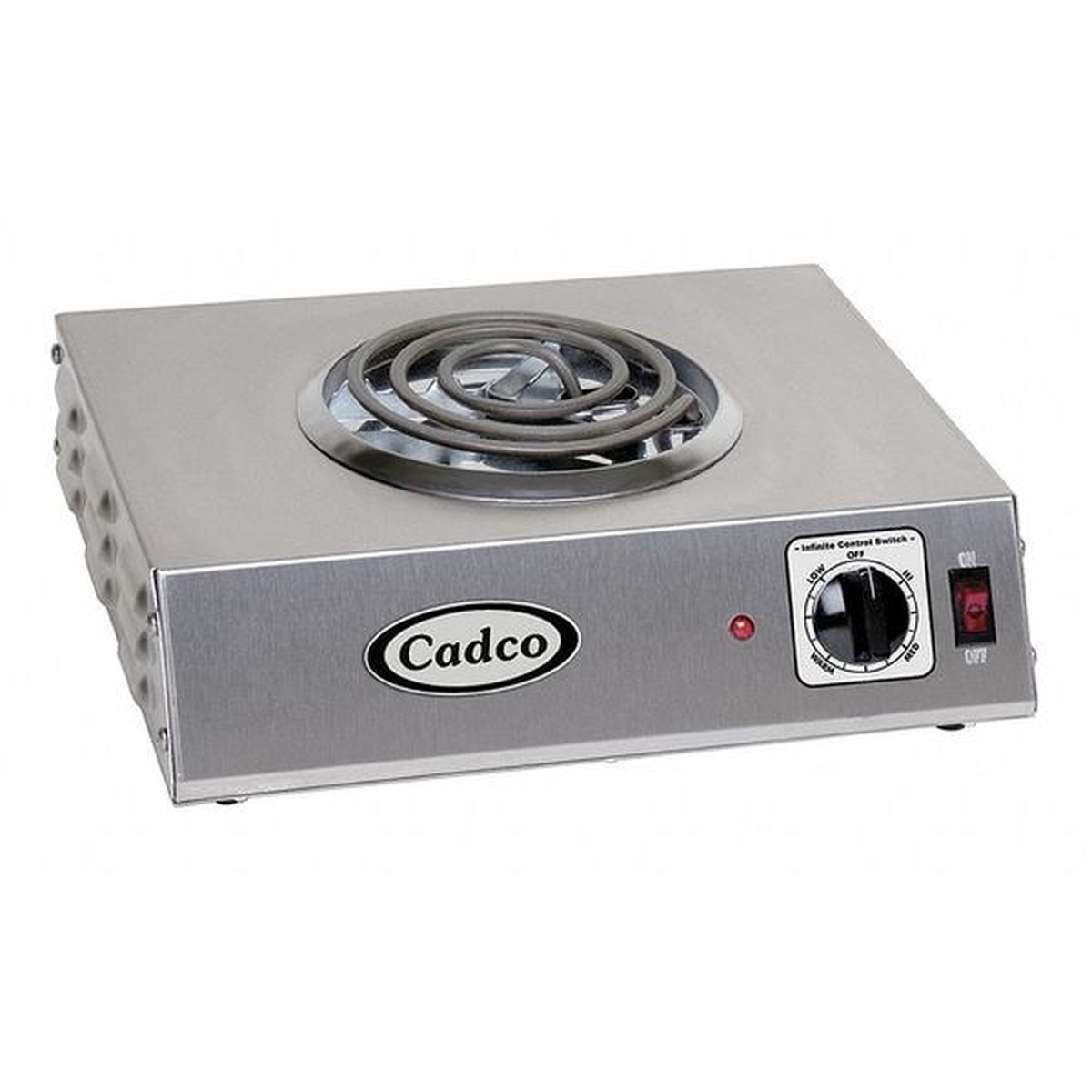 Cadco CSR-1T single electric hot plate with tubular heating element and front control dial
