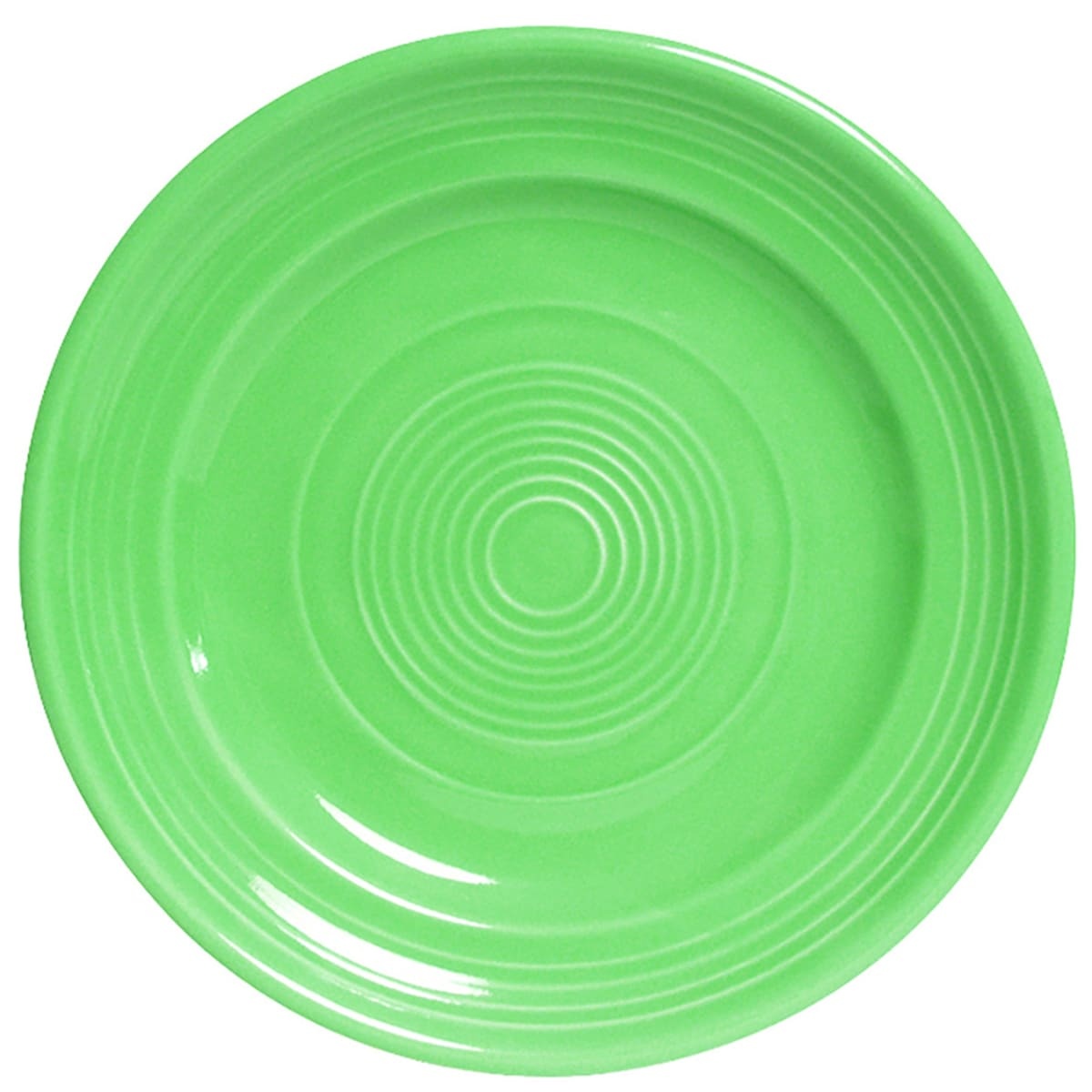 Tuxton Concentrix 7.5-inch round cilantro green china plate with concentric ridged detail and wide rim, top-down view