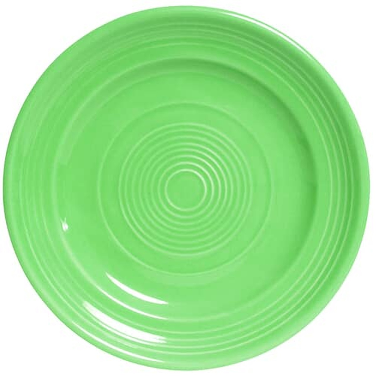 Tuxton CTA-120 12-inch round cilantro green Concentrix ceramic plate with wide rim and concentric ring detail