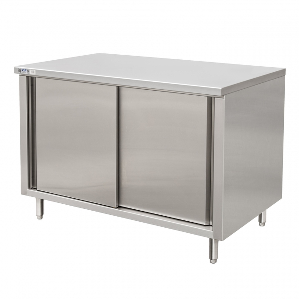 GSW USA CTD-3036S stainless steel enclosed work table with two sliding doors and flat top
