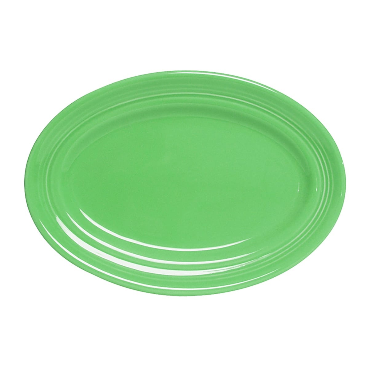 Tuxton CTH-096 oval Concentrix platter in cilantro green glaze on white background