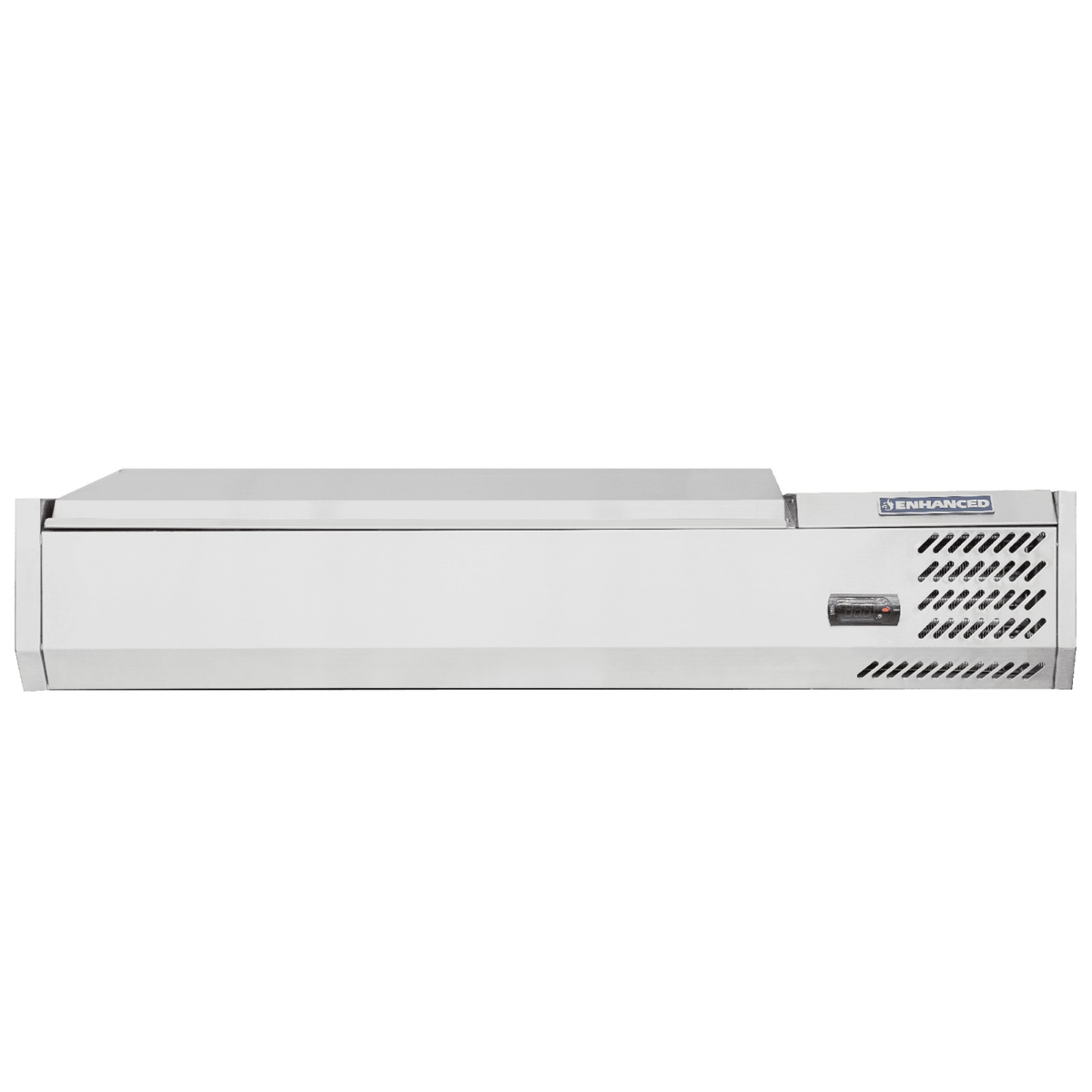Enhanced CTSP-48-15-HC countertop refrigerated prep station front view with stainless steel lid closed
