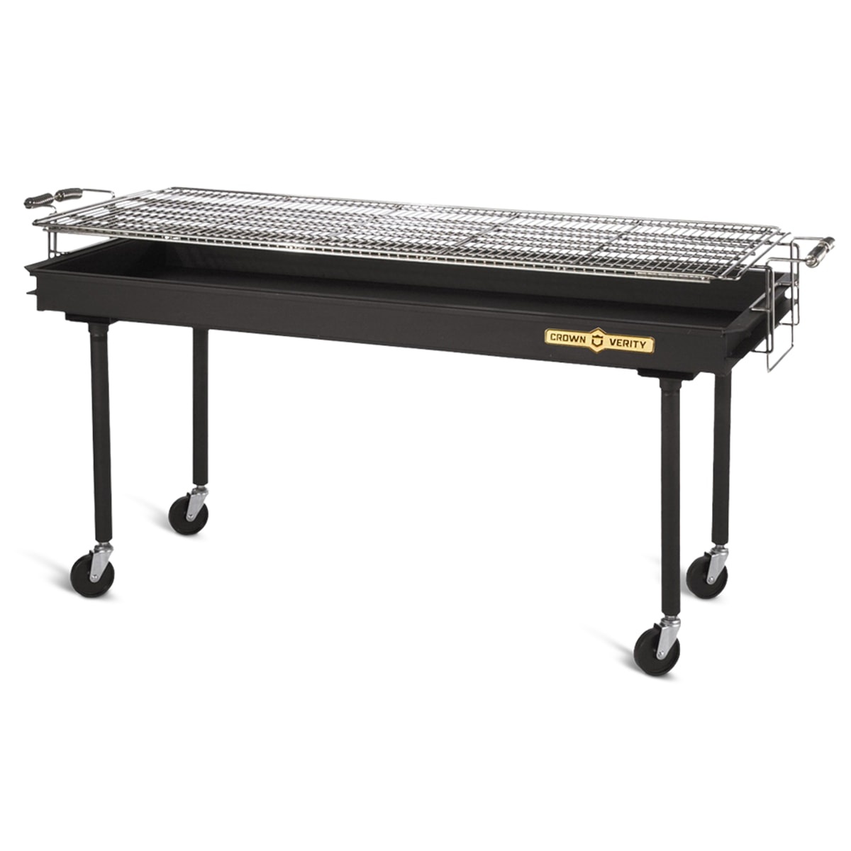 Crown Verity CV-BM-60 mobile charcoal grill with removable legs and casters