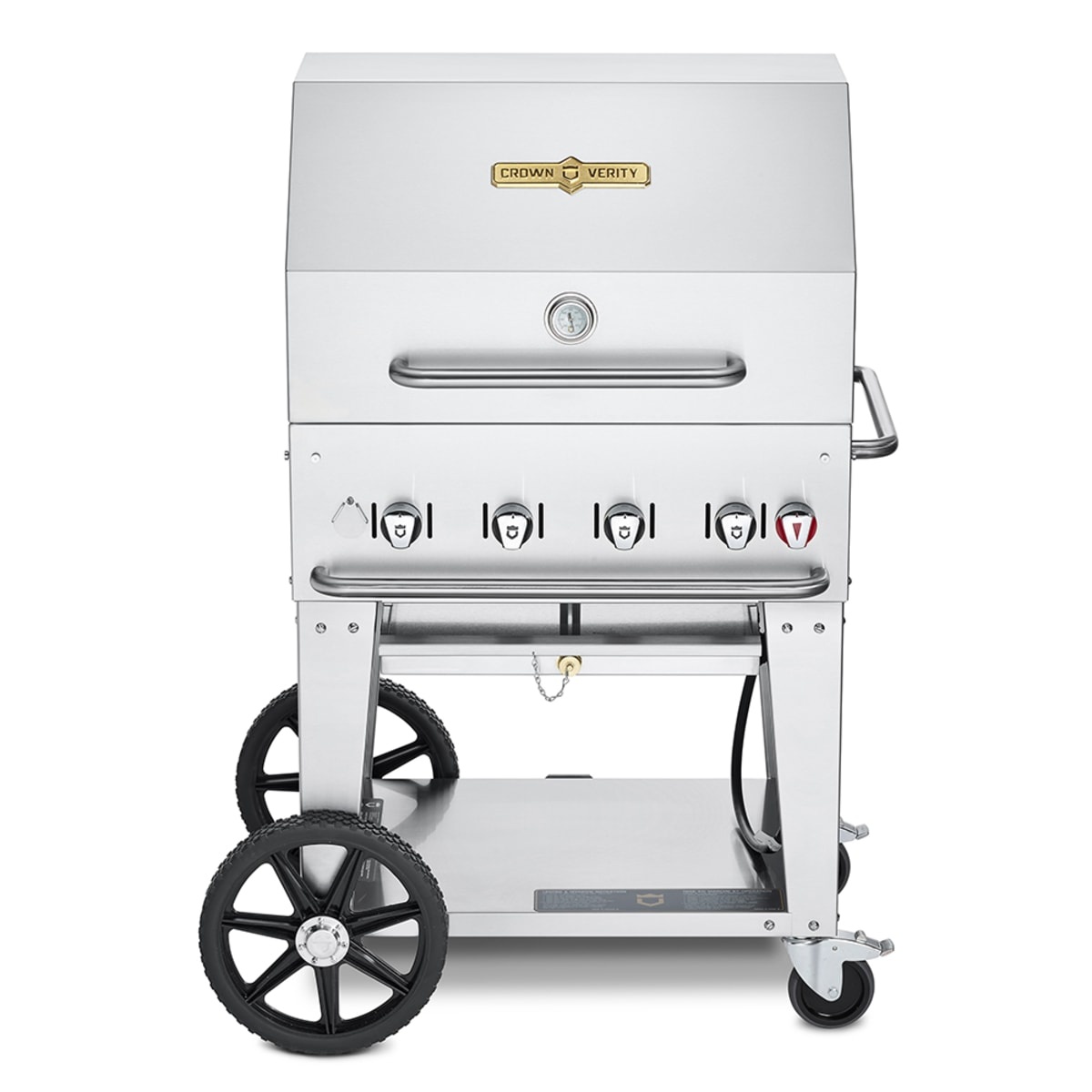Crown Verity CV-MCB-30RDP-NG mobile natural gas grill with roll dome and cart