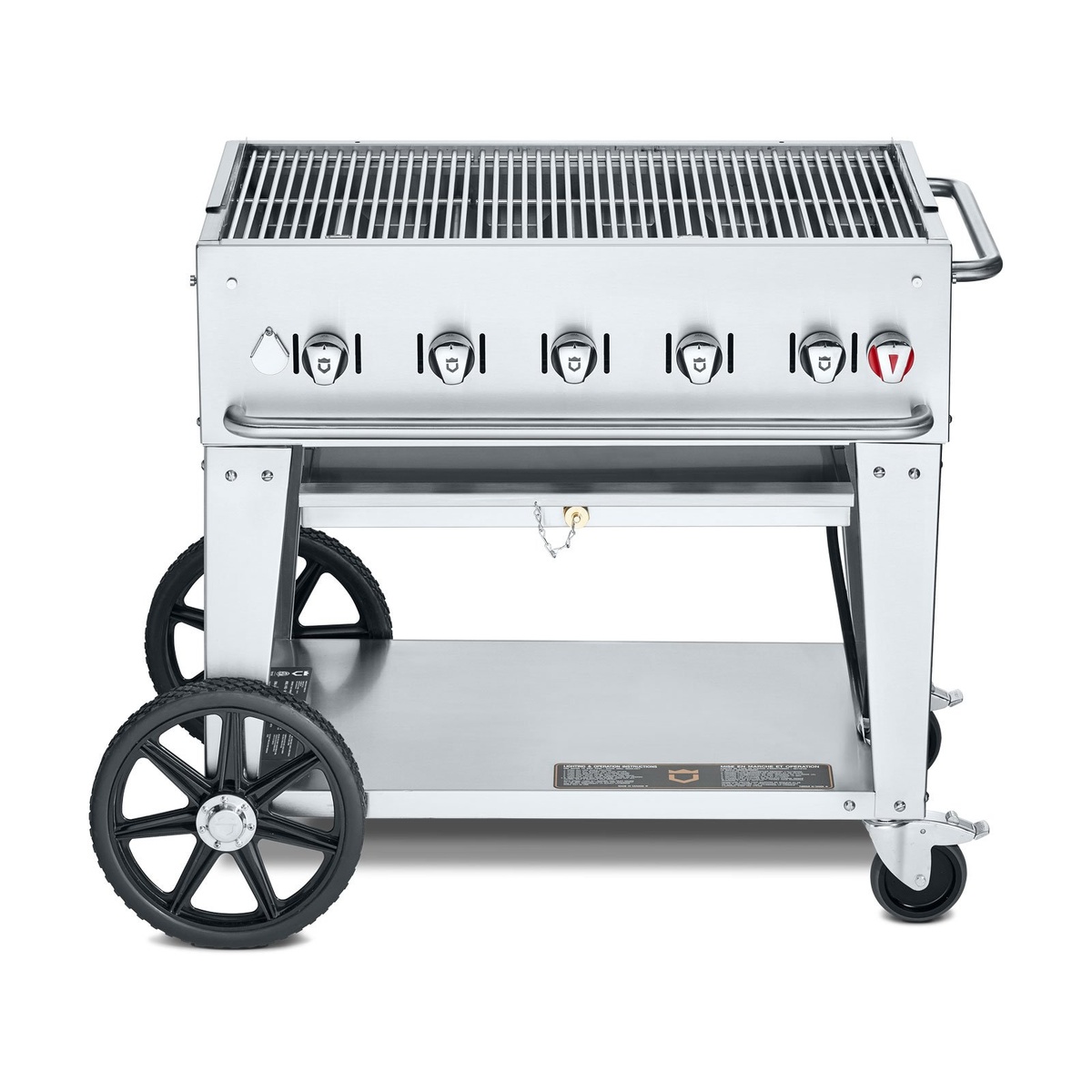 Crown Verity CV-MCB-36 mobile stainless steel gas grill on cart with large wheels