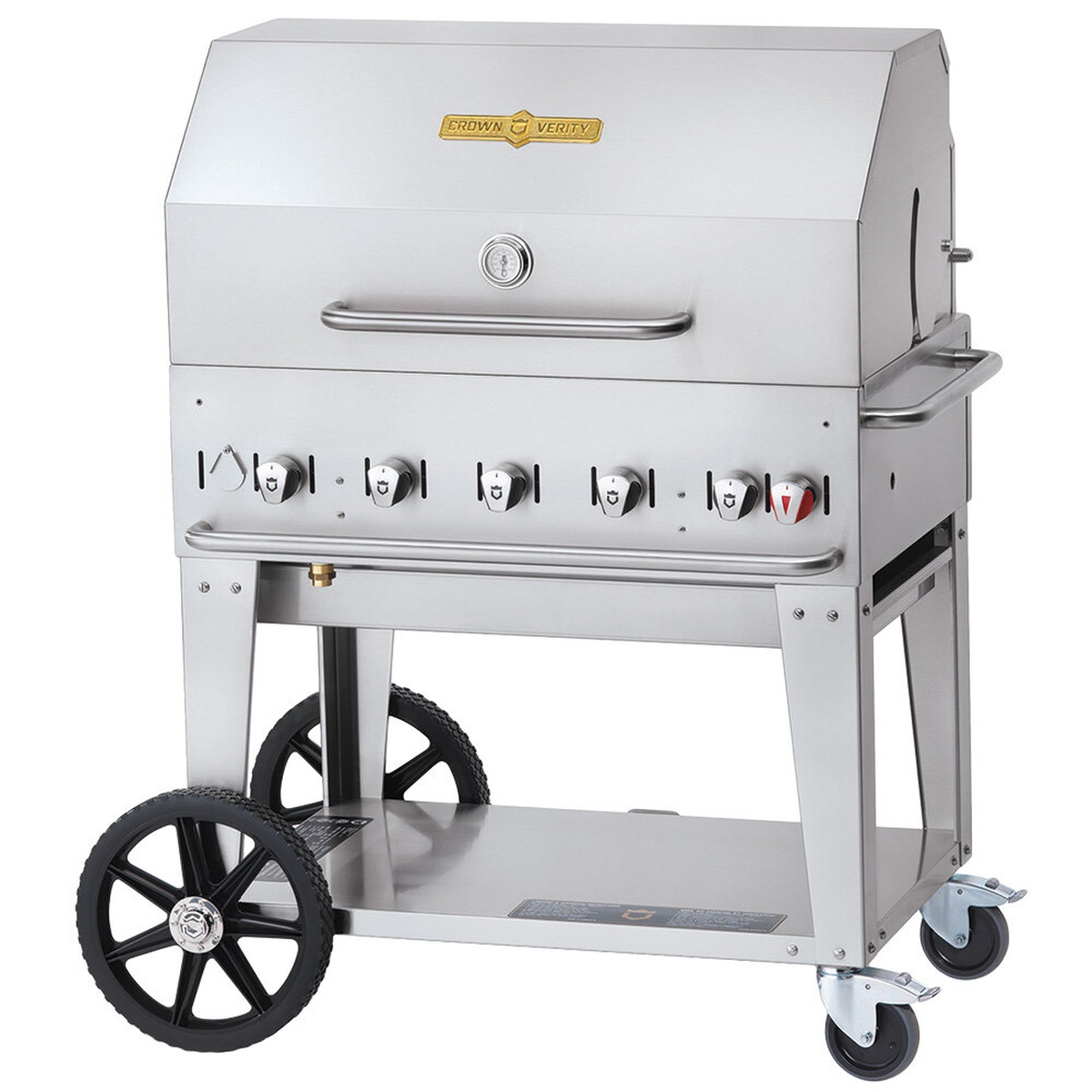 Crown Verity CV-MCB-36RDP mobile outdoor propane grill with roll dome closed