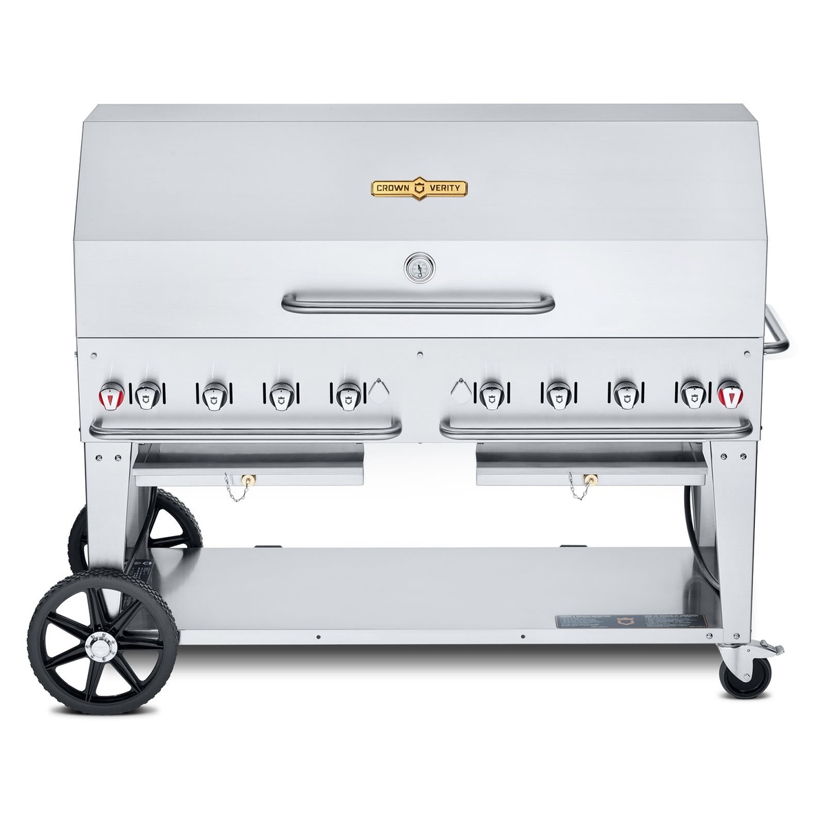 Crown Verity CV-MCB-60-1RDP mobile stainless steel gas grill with roll dome hood