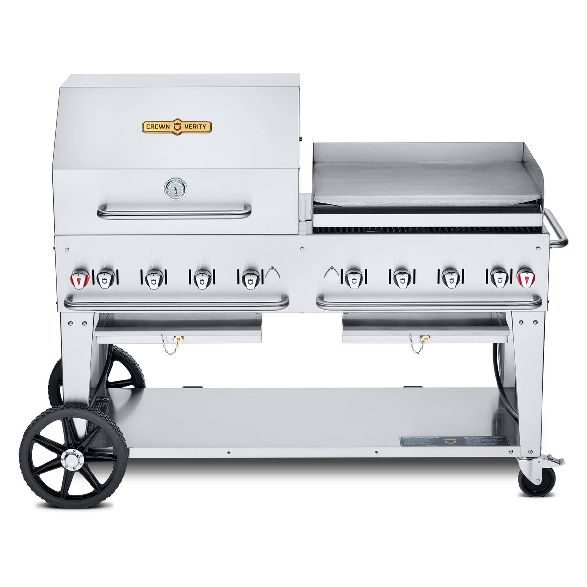 Crown Verity CV-MCB-60RGP mobile grill with roll dome and griddle plate
