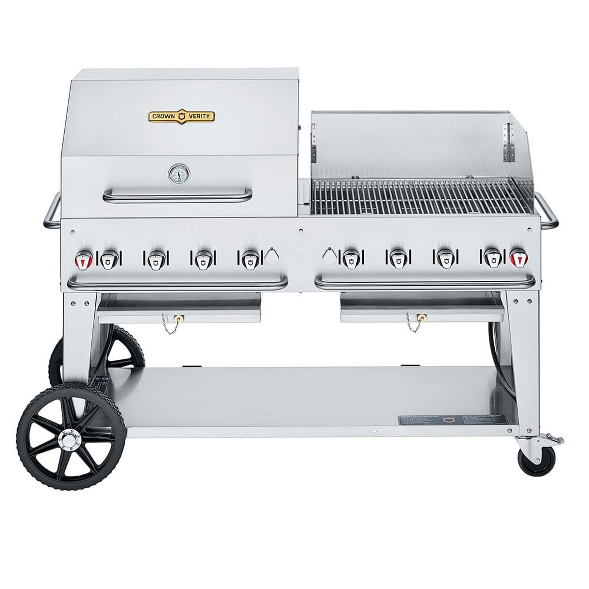 Crown Verity CV-MCB-60RWP mobile stainless steel outdoor grill with roll dome and wind guard