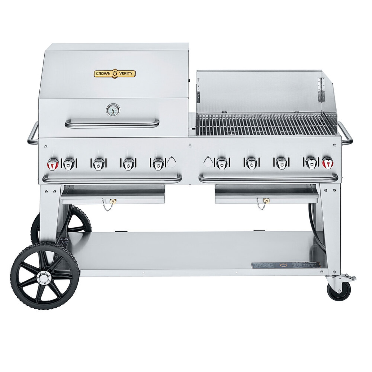 Crown Verity CV-MCB-60RWP-NG mobile natural gas outdoor grill with roll dome and wind guard