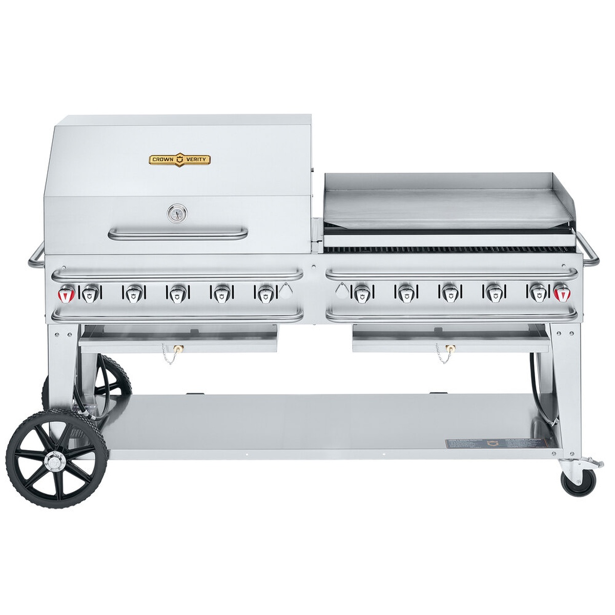 Crown Verity Pro Series outdoor rental grill with roll dome and griddle