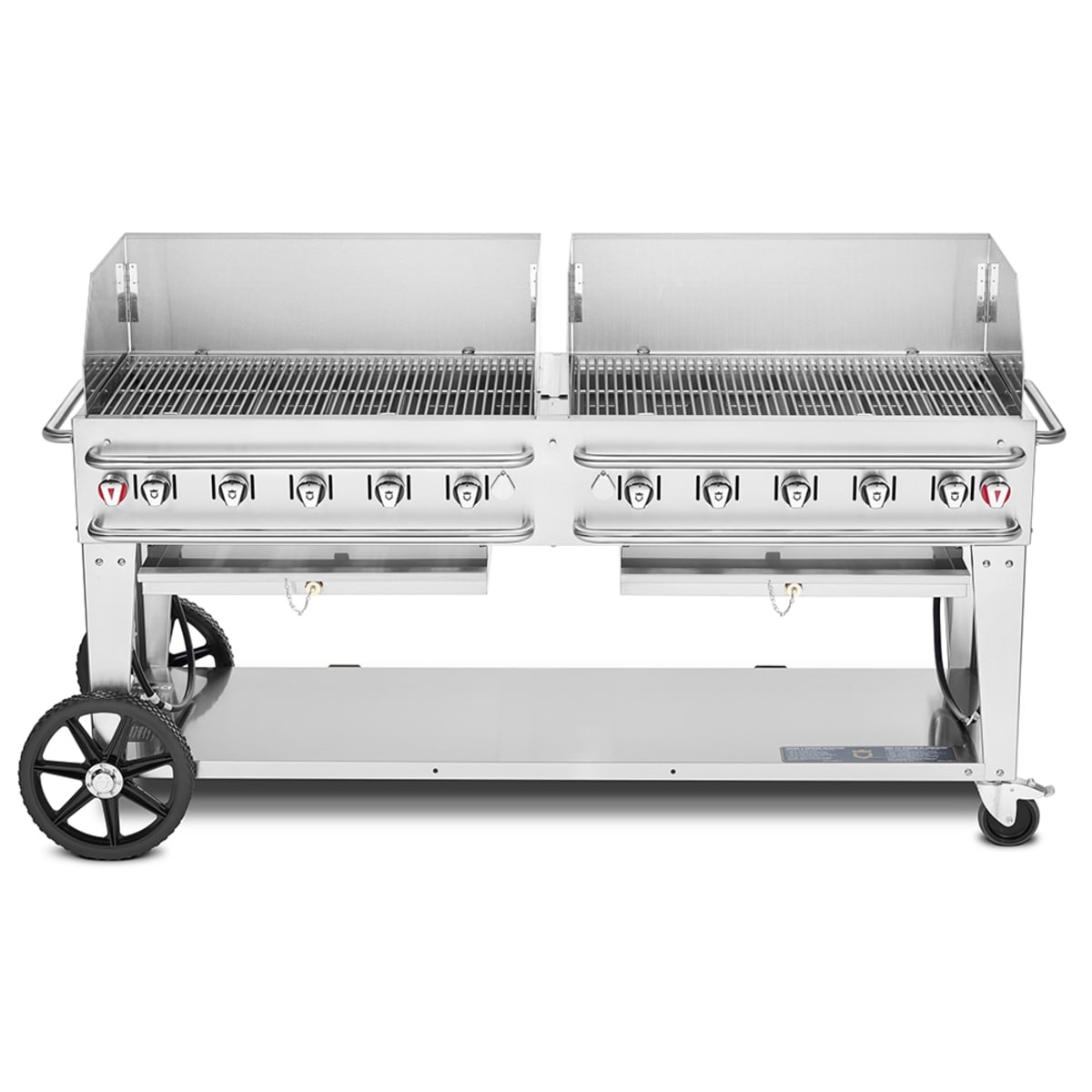 Crown Verity CV-RCB-72WGP-SI50/100 mobile stainless steel outdoor grill with wind guards and wheeled cart