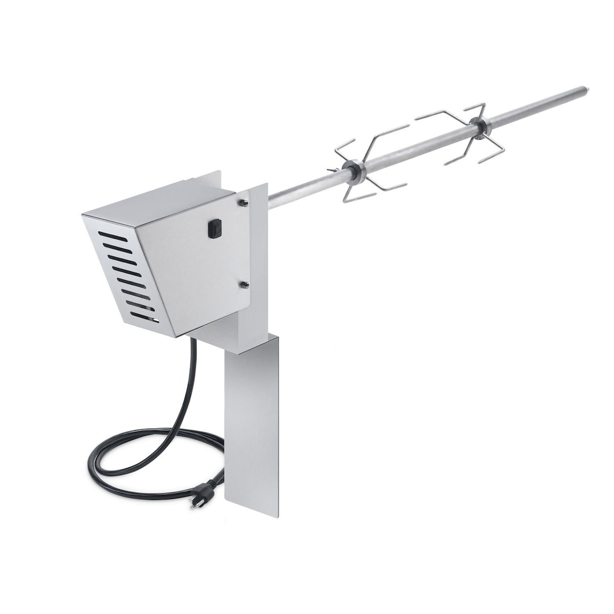 Crown Verity CV-RT-24BI rotisserie kit with motor housing, spit rod, and forks