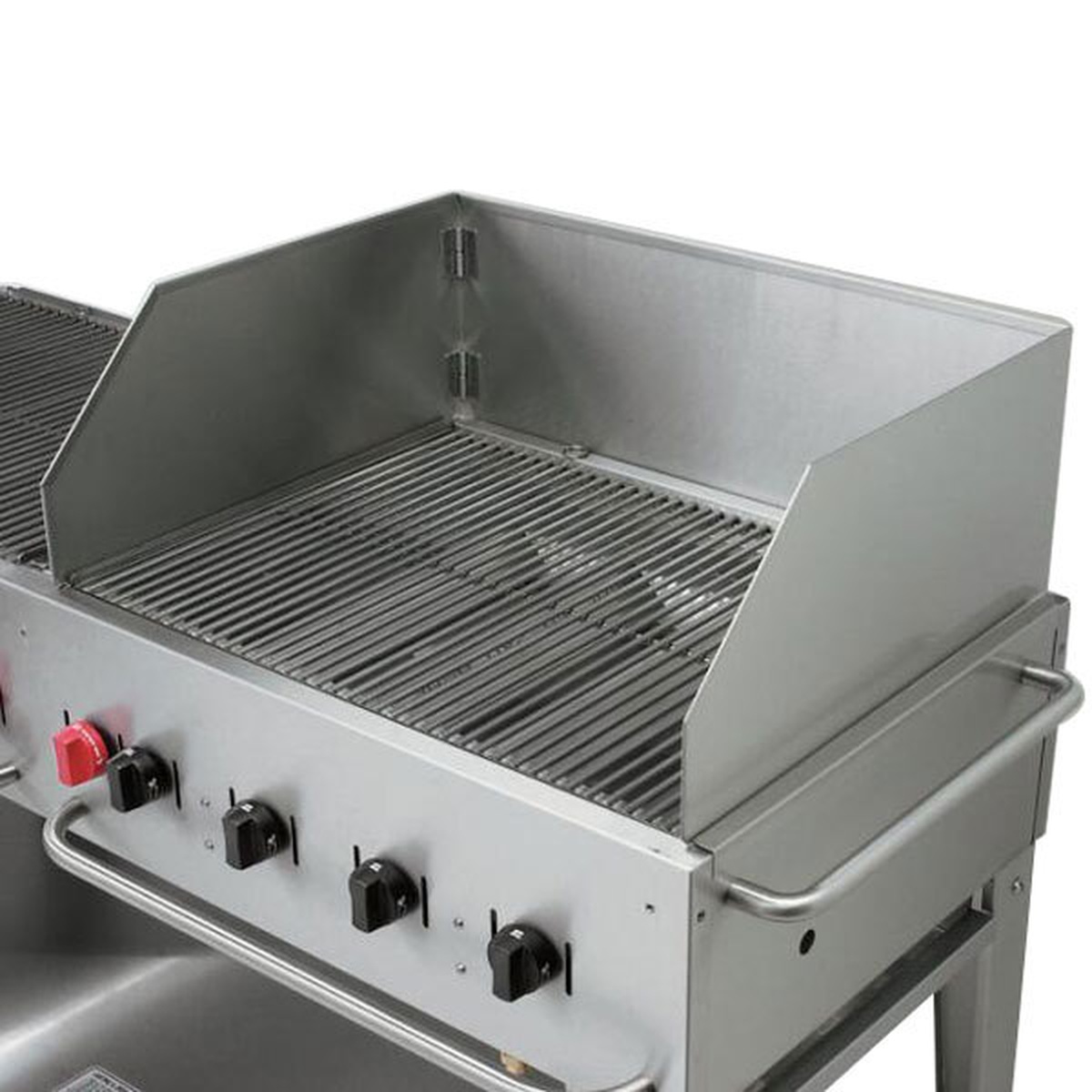 Stainless steel wind guard installed on a Crown Verity mobile grill