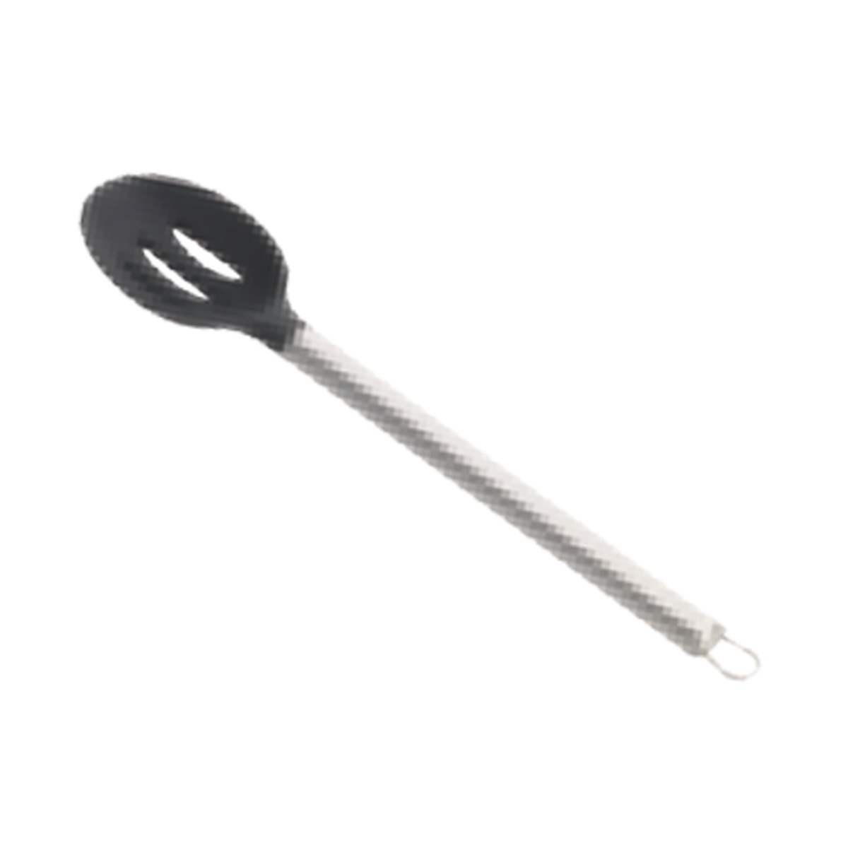 TableCraft CW401 slotted serving spoon with black silicone head and textured stainless steel handle