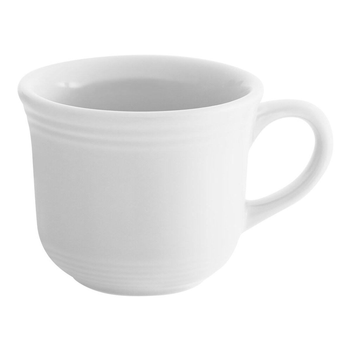 Tuxton Concentrix CWF-0702 white round china cup with concentric ridges and looped handle