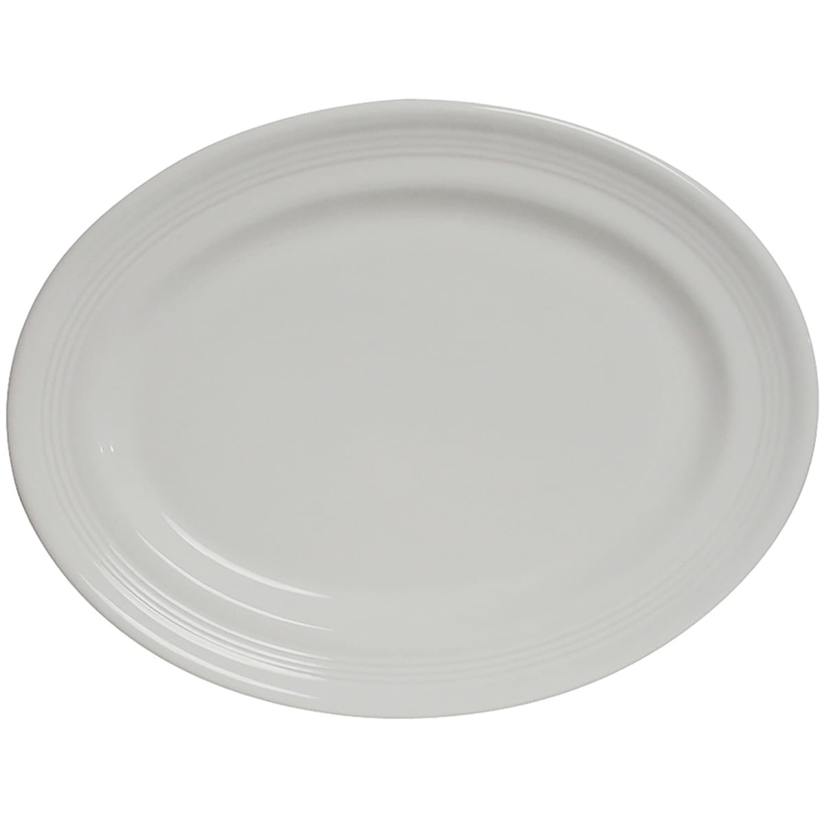 Tuxton CWH-116 white oval ceramic platter with wide rim, Concentrix collection