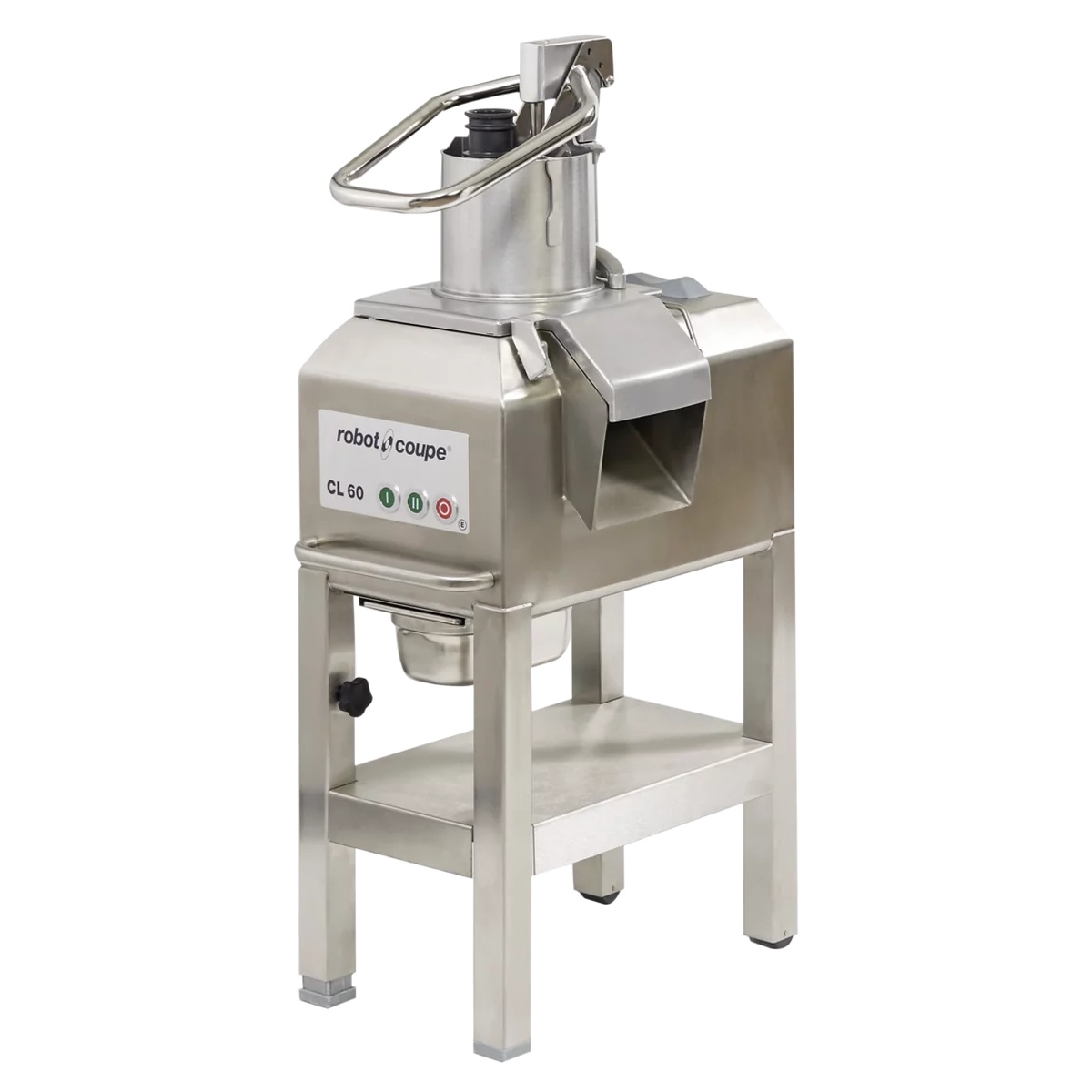 Robot Coupe CL60E floor standing continuous feed food processor with stainless steel stand