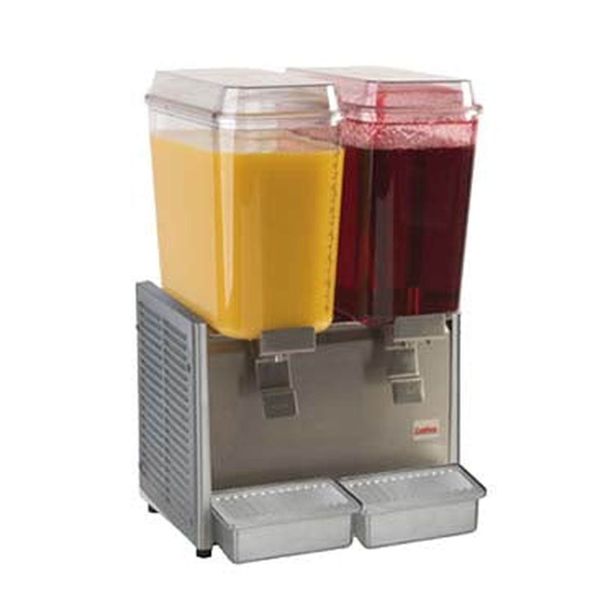 Grindmaster D25-3 dual-bowl refrigerated cold beverage dispenser with clear bowls and drip trays