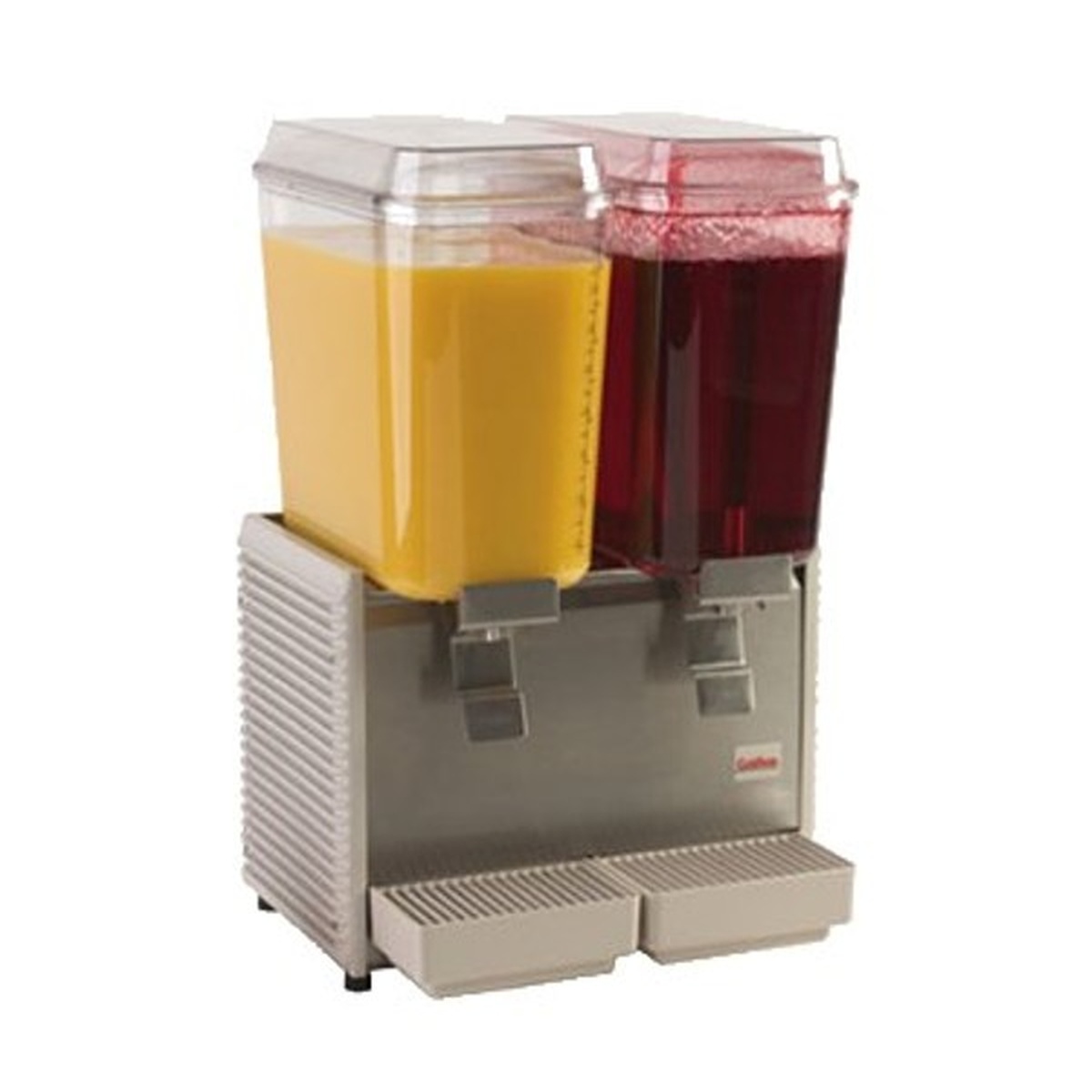 Double-bowl refrigerated beverage dispenser with two clear bowls and front dispense levers