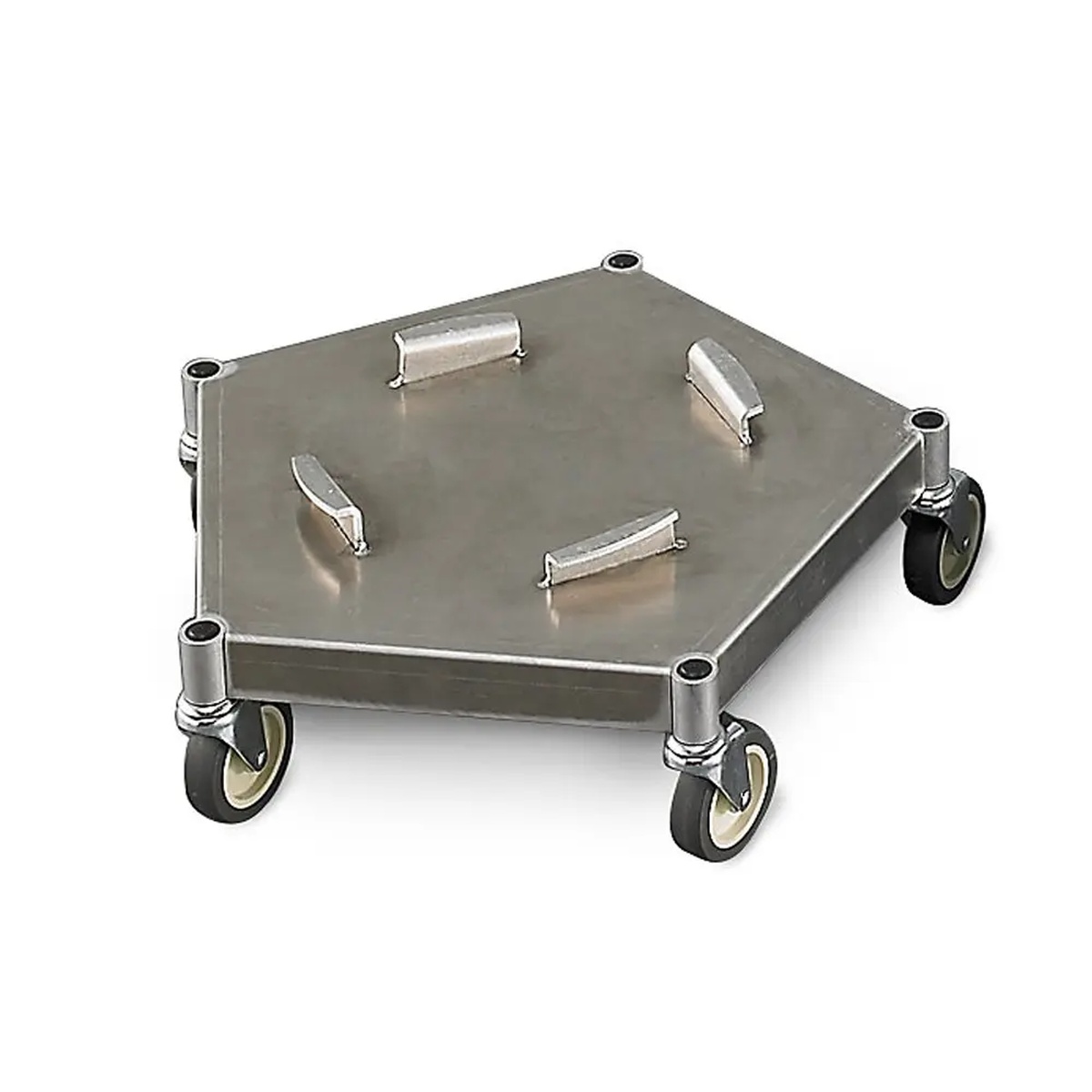 Prairie View Industries D319P aluminum UFO trash can dolly with five outer-mounted casters and industrial aluminum container tabs