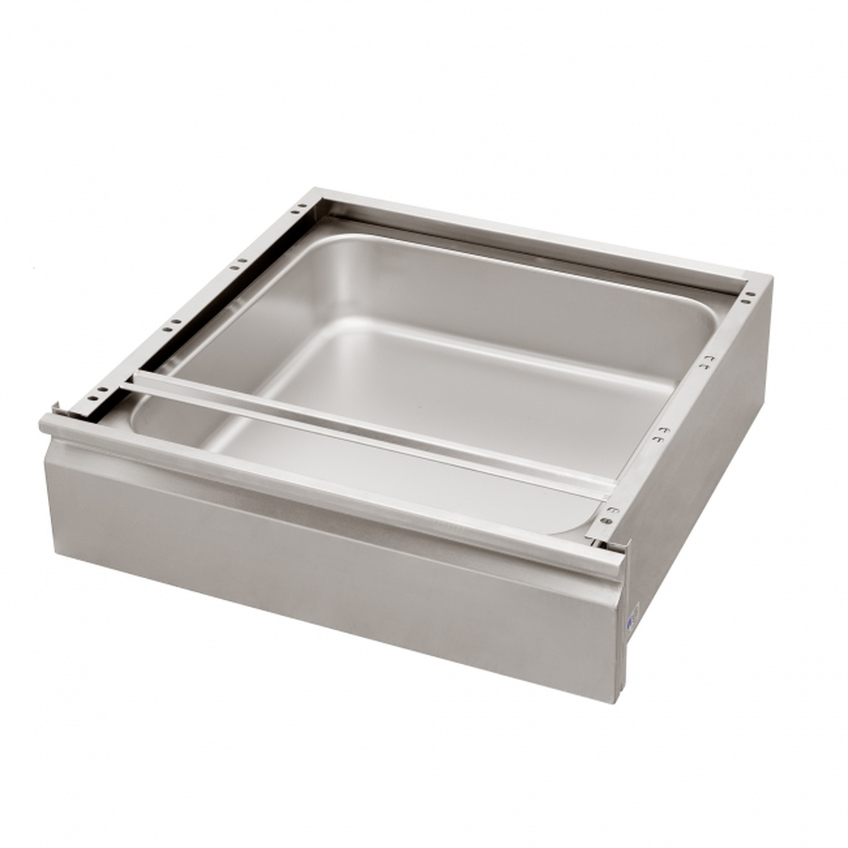 GSW USA DA-1320 heavy duty stainless steel table drawer with removable stainless steel pan insert, shown open on white background