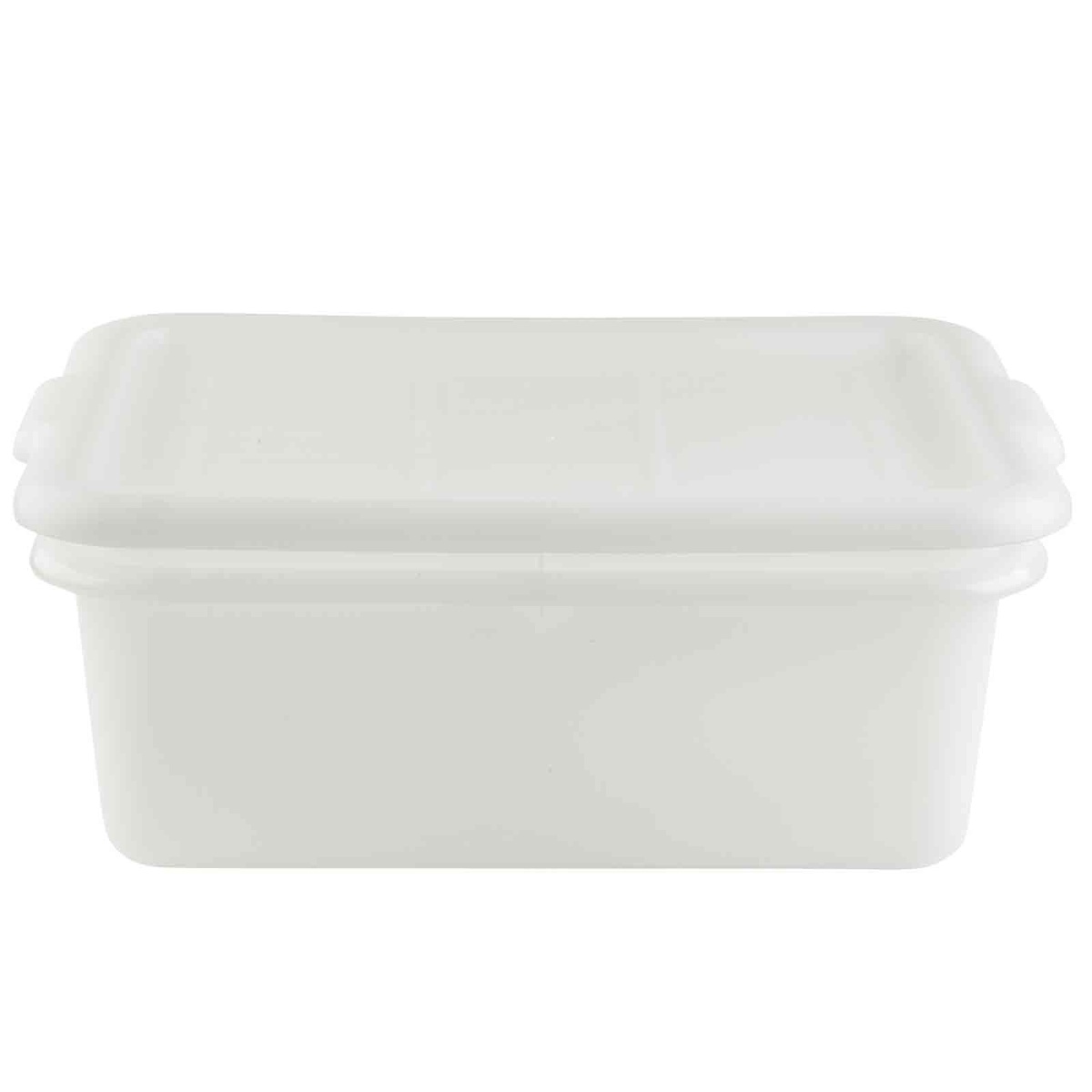 Front view of white freezer box with cover