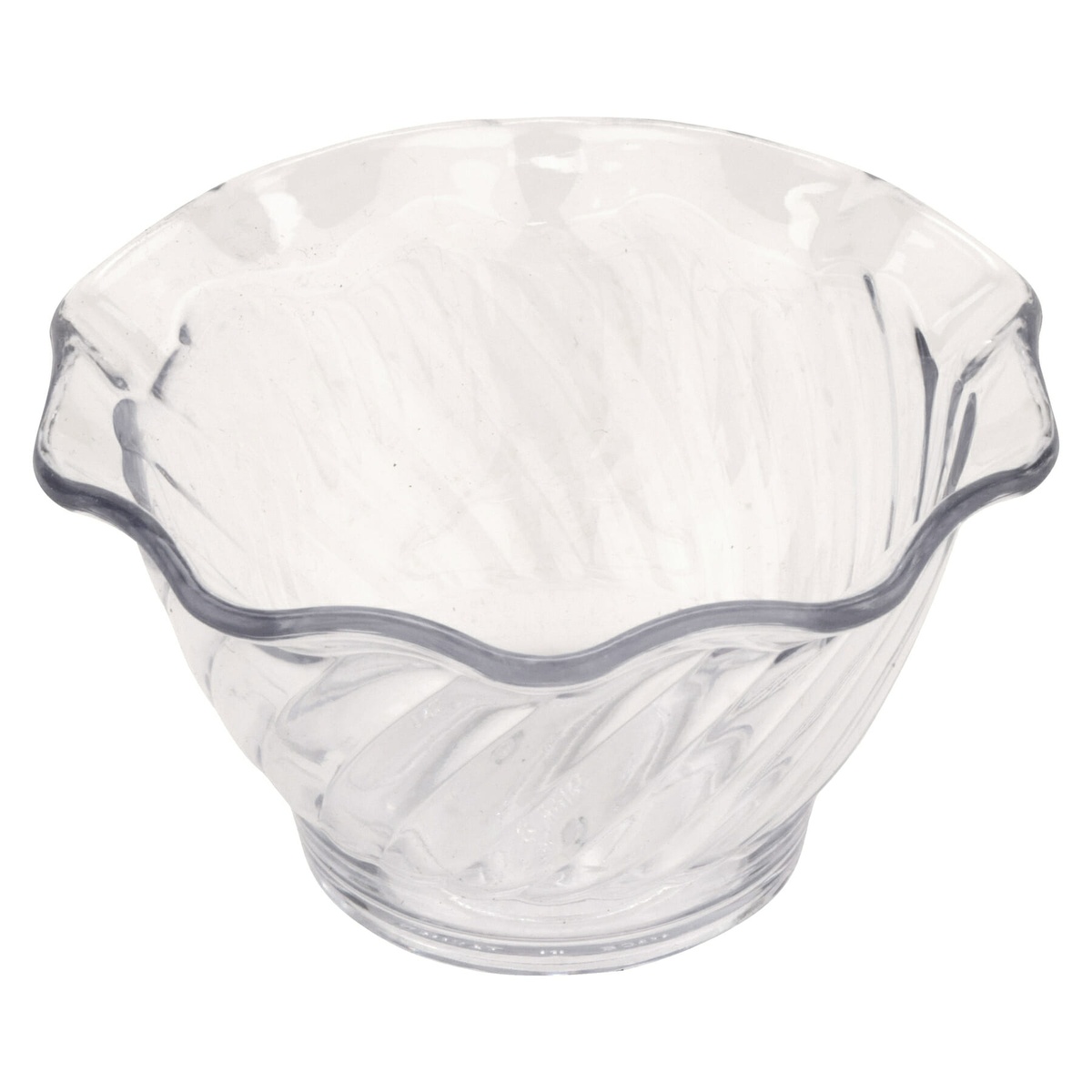 G.E.T. DD-50-CL clear tulip dessert dish, angled side view showing swirl pattern and scalloped rim