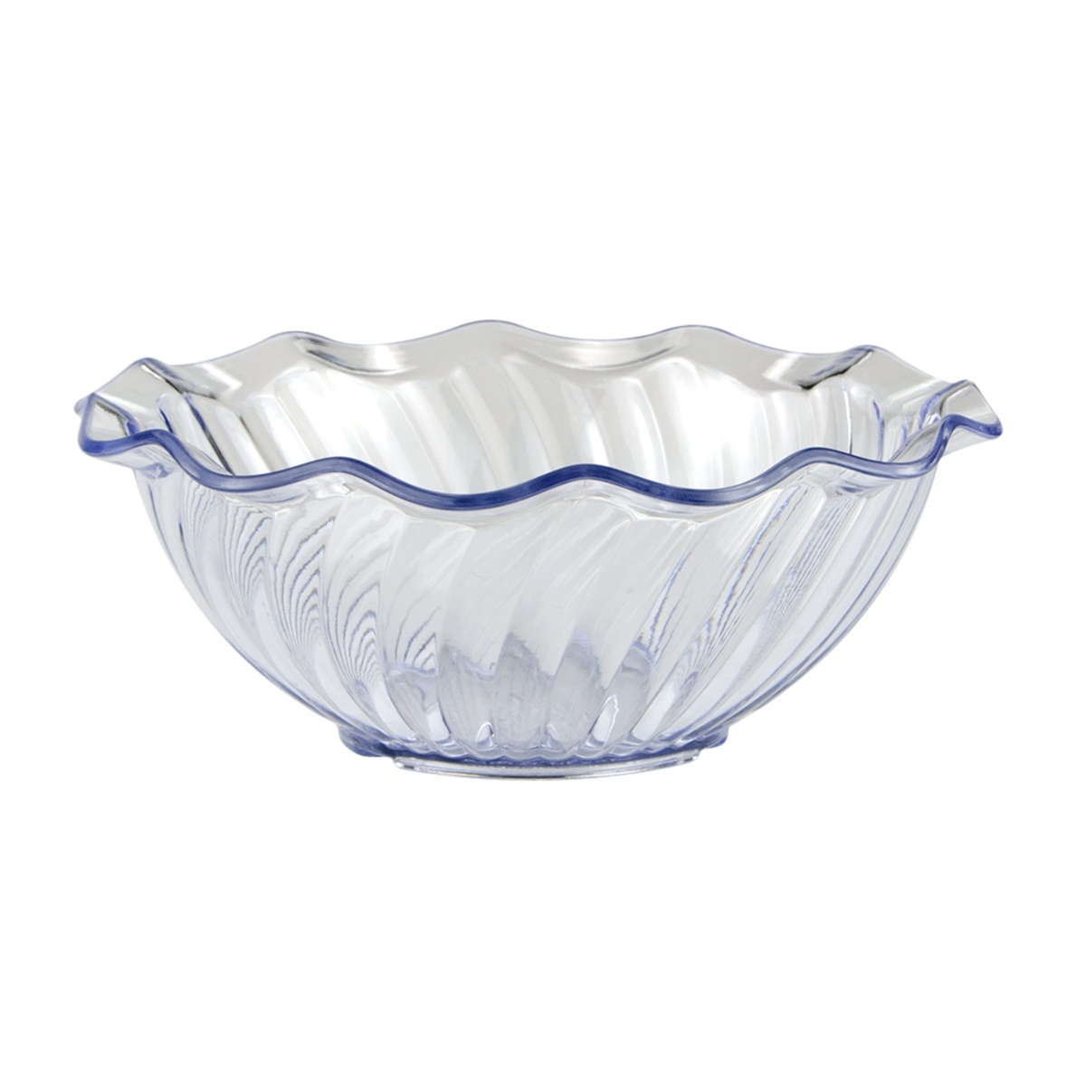 G.E.T. Enterprises DD-70-CL clear SAN dessert dish shown from front, displaying full scalloped profile